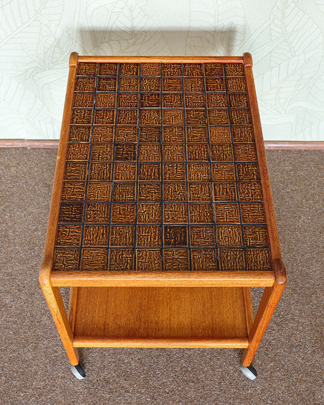 Bar cart, brown ceramic, brown wood, Denmark, 1970s - 389314