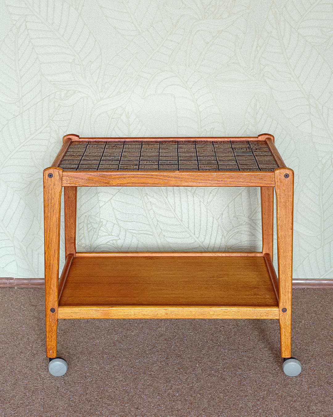 Bar cart, brown ceramic, brown wood, Denmark, 1970s - 389313