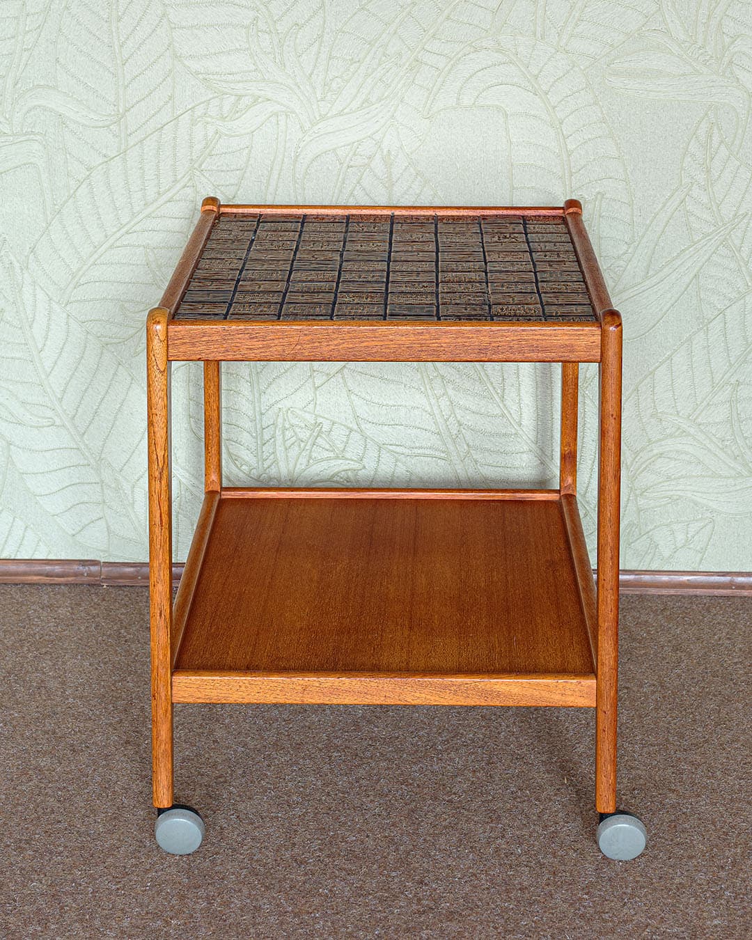 Bar cart, brown ceramic, brown wood, Denmark, 1970s - 389310