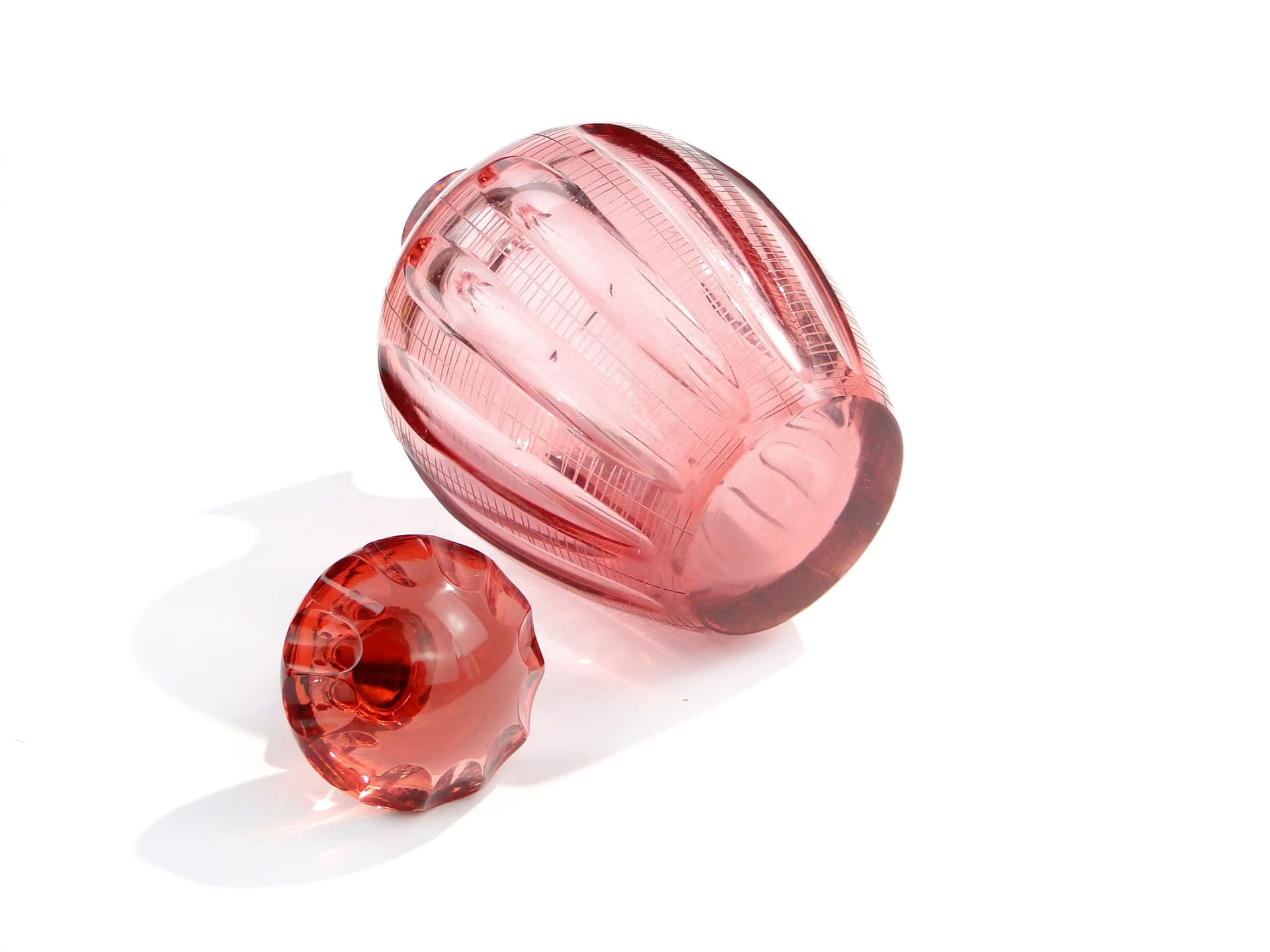 Decanter Beryl, pink crystal, by I. Pastrankova, Moser, 1950s - 389324