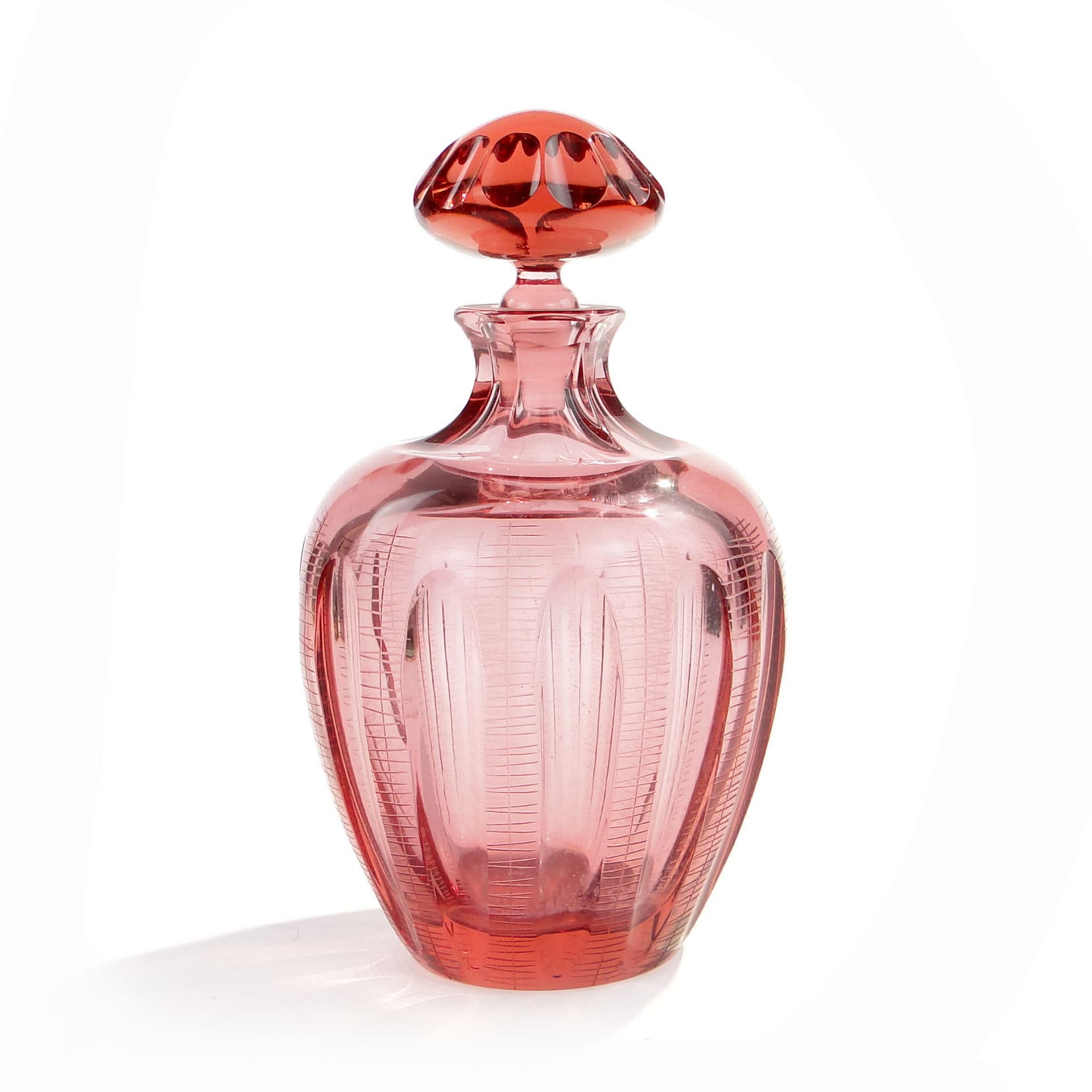 Decanter Beryl, pink crystal, by I. Pastrankova, Moser, 1950s - 389316