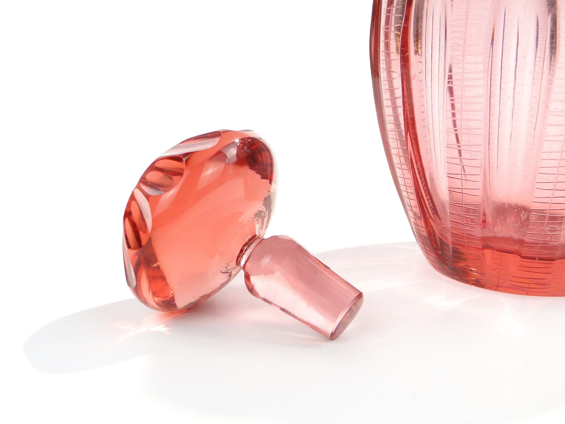 Decanter Beryl, pink crystal, by I. Pastrankova, Moser, 1950s - 389321