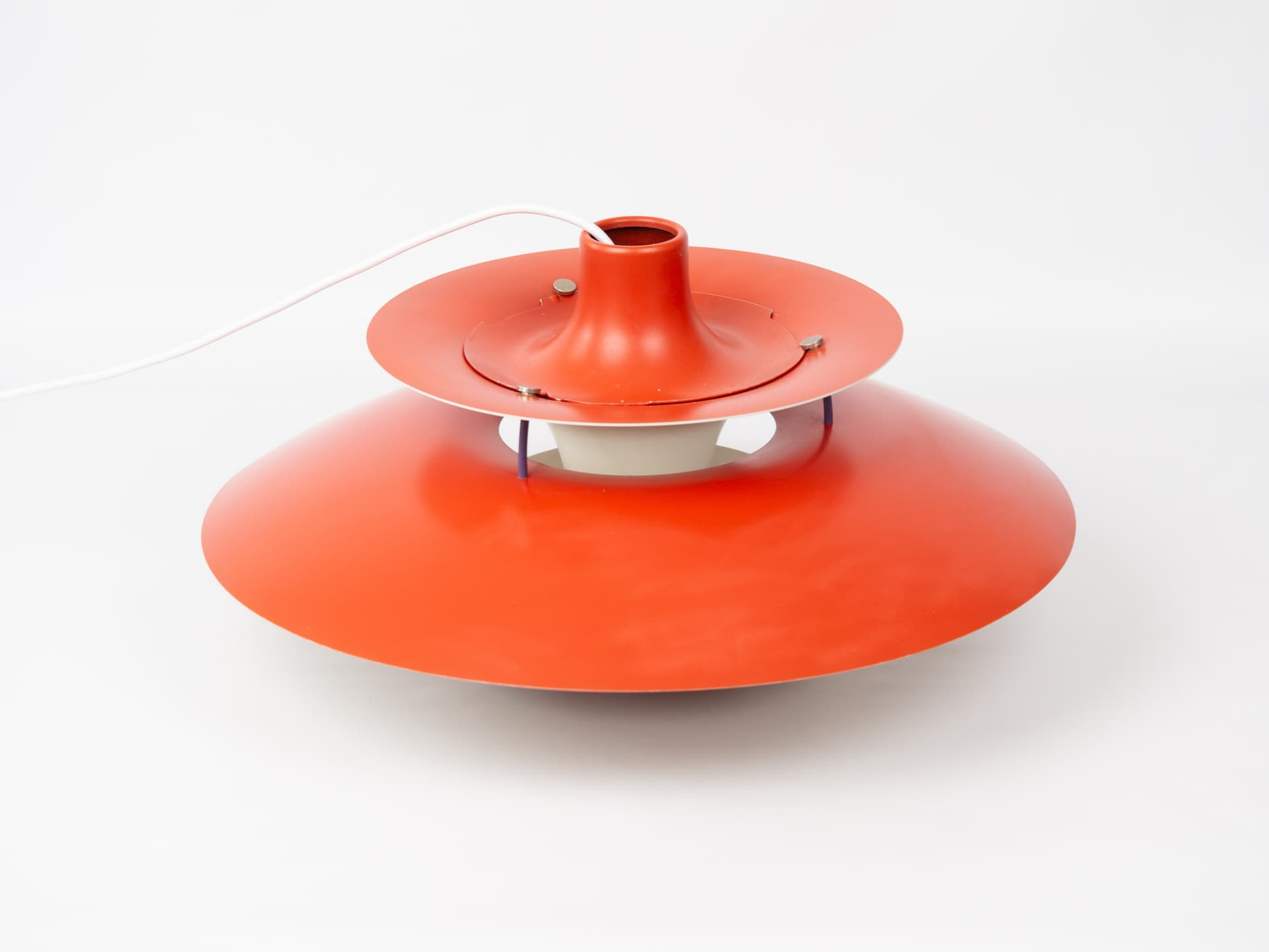 Pendant lamp PH 5, red aluminium, by P. Henningsen, Louis Poulsen, Denmark, 1960s. - 389356