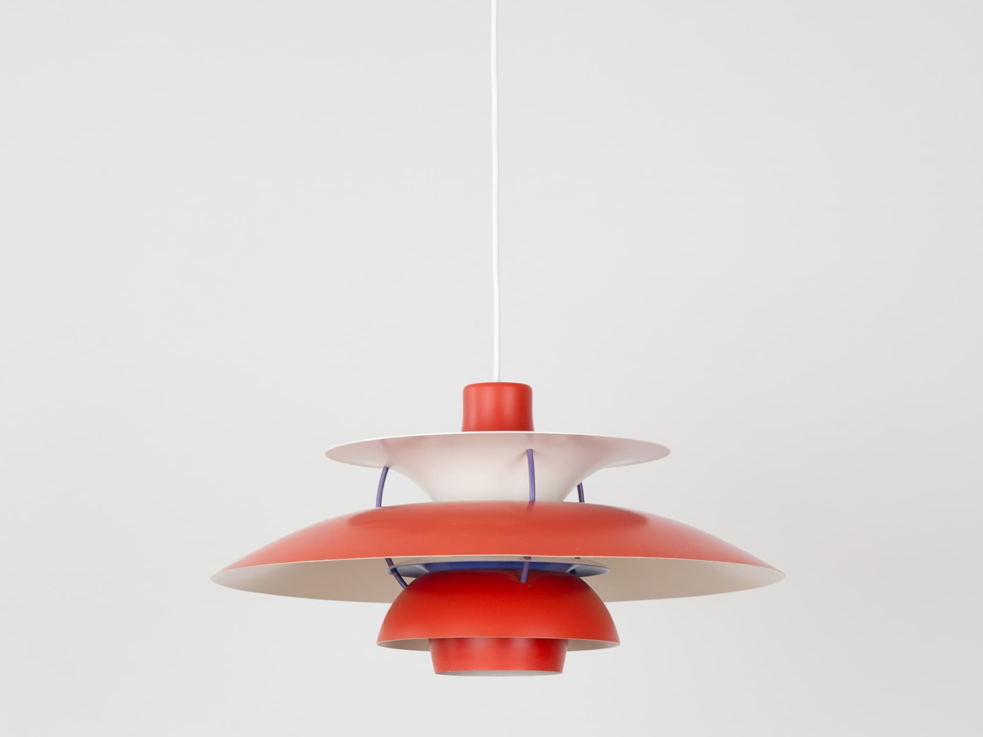Pendant lamp PH 5, red aluminium, by P. Henningsen, Louis Poulsen, Denmark, 1960s. - 389354