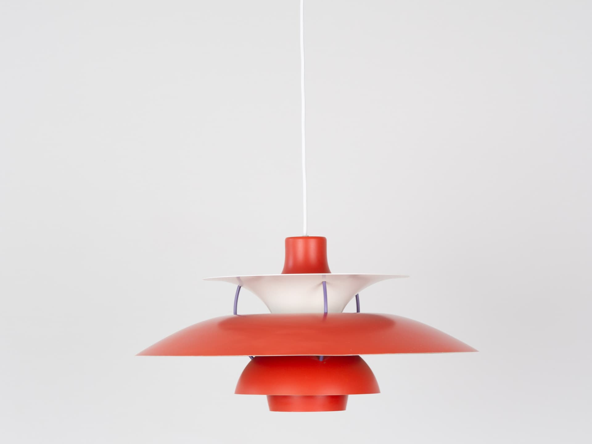 Pendant lamp PH 5, red aluminium, by P. Henningsen, Louis Poulsen, Denmark, 1960s. - 389352