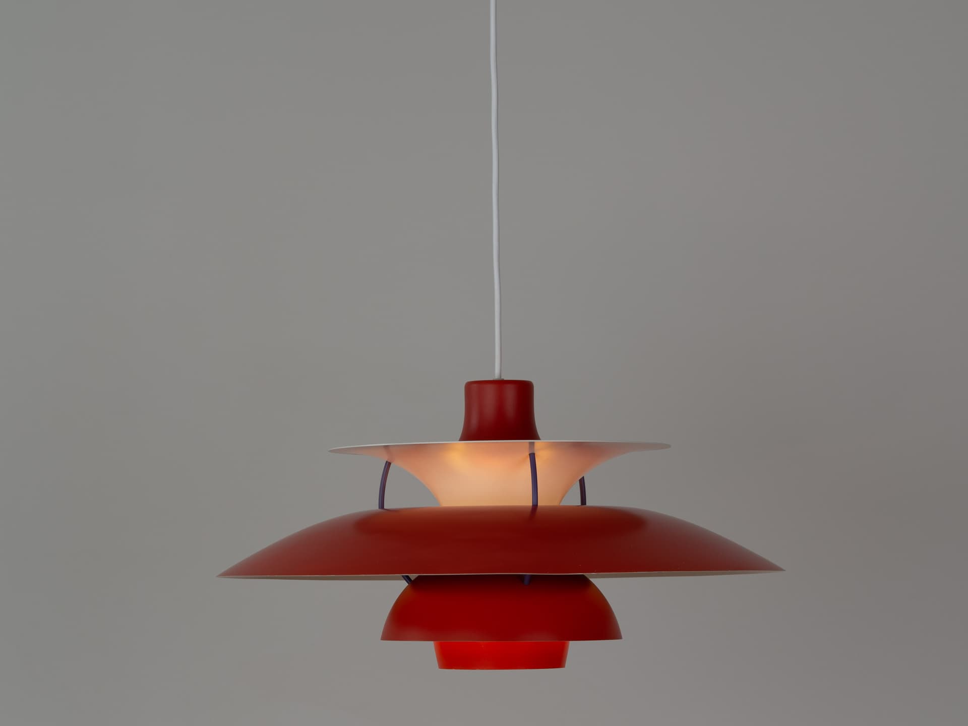 Pendant lamp PH 5, red aluminium, by P. Henningsen, Louis Poulsen, Denmark, 1960s. - 389355