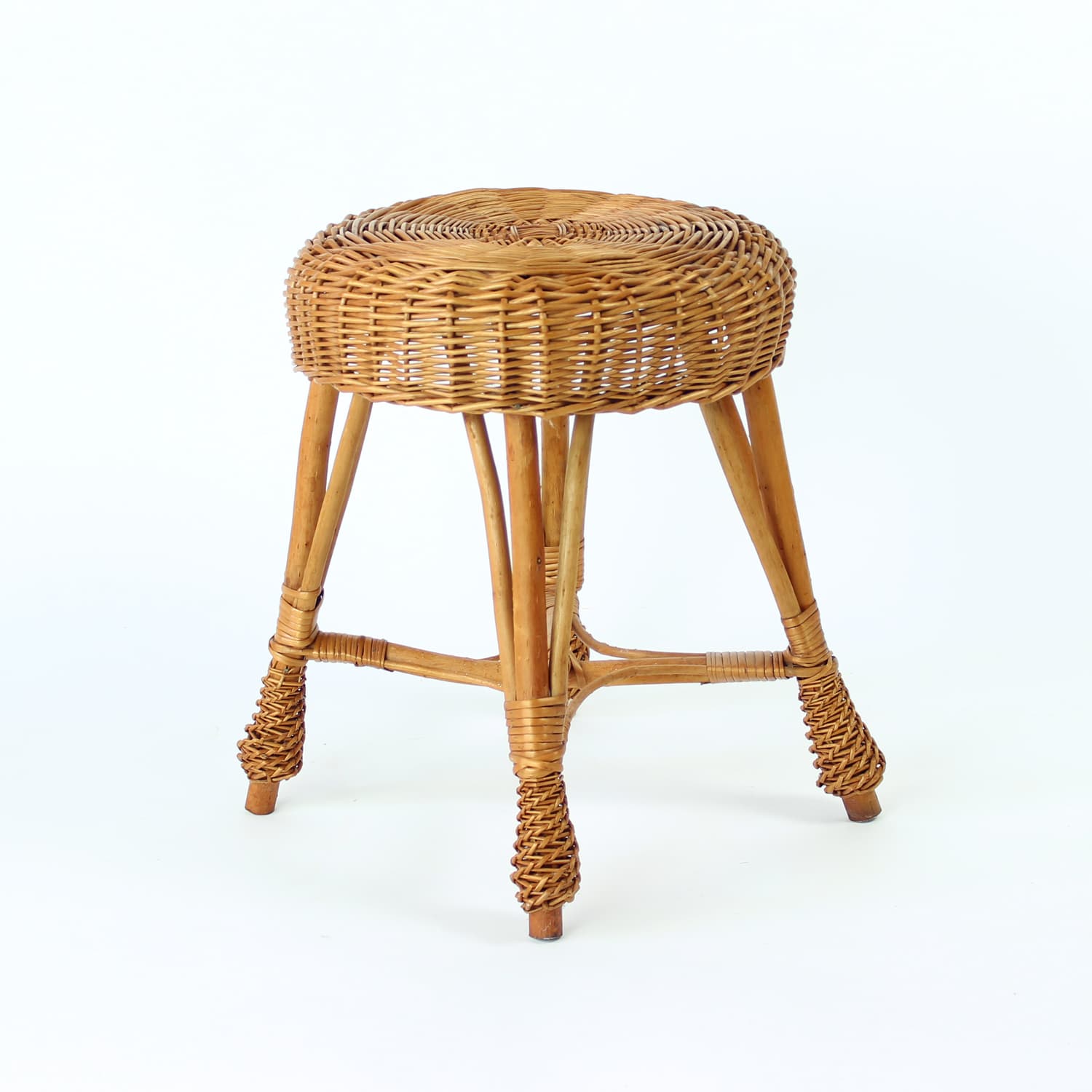 Stool, brown rattan, Czechoslovakia, 1960s - 389389