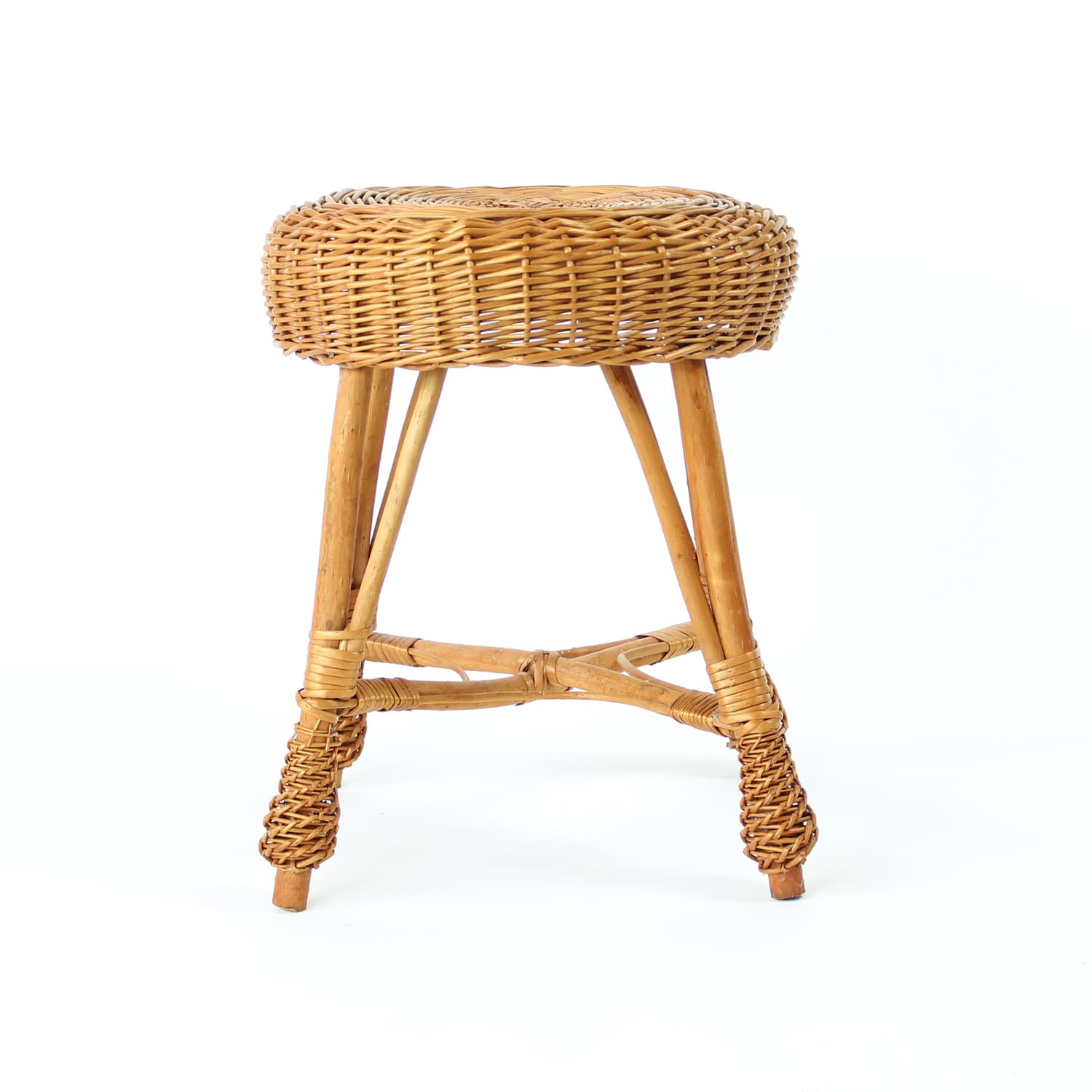 Stool, brown rattan, Czechoslovakia, 1960s - 389392