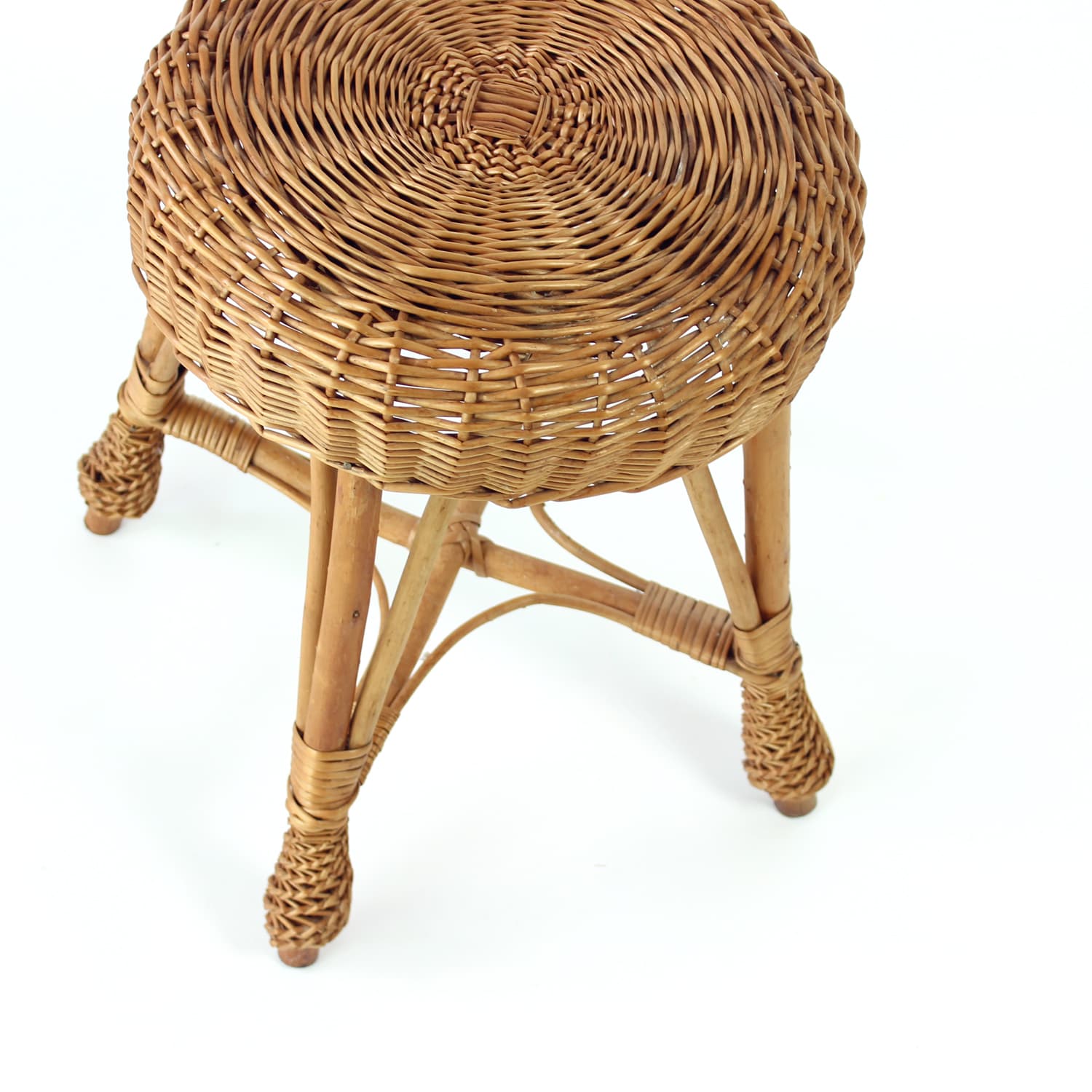 Stool, brown rattan, Czechoslovakia, 1960s - 389391