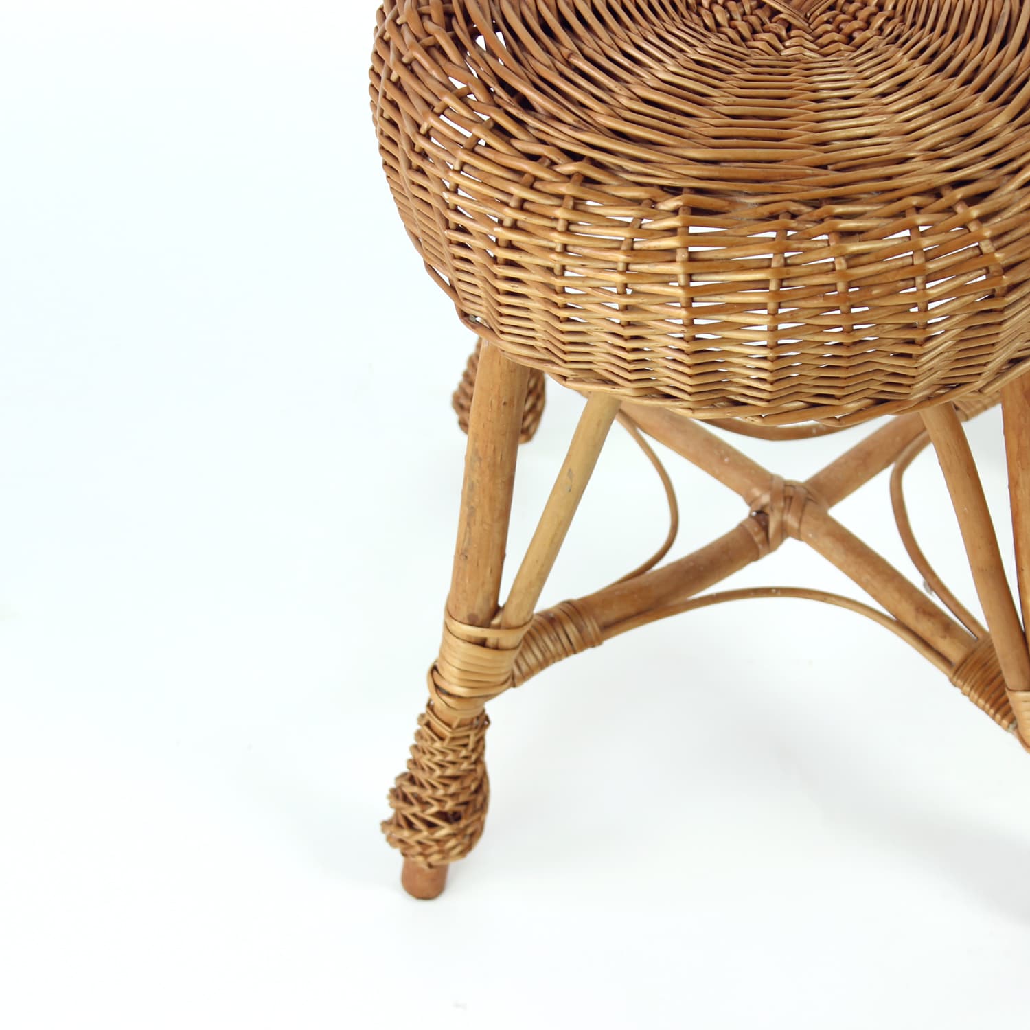 Stool, brown rattan, Czechoslovakia, 1960s - 389396