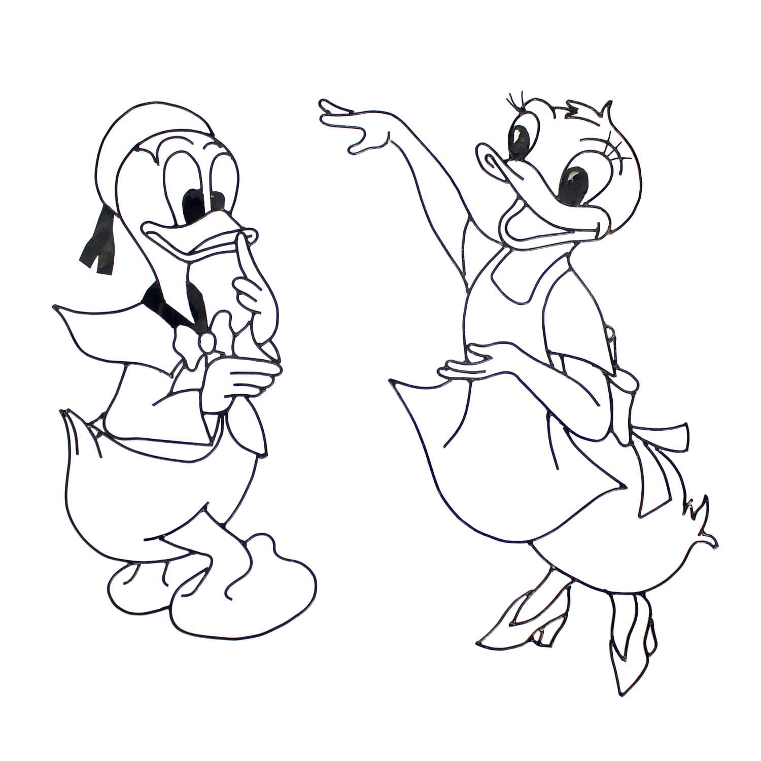 Set of two wall decorations Donald & Daisy Duck, black metal, Disney, Austria, 1960s