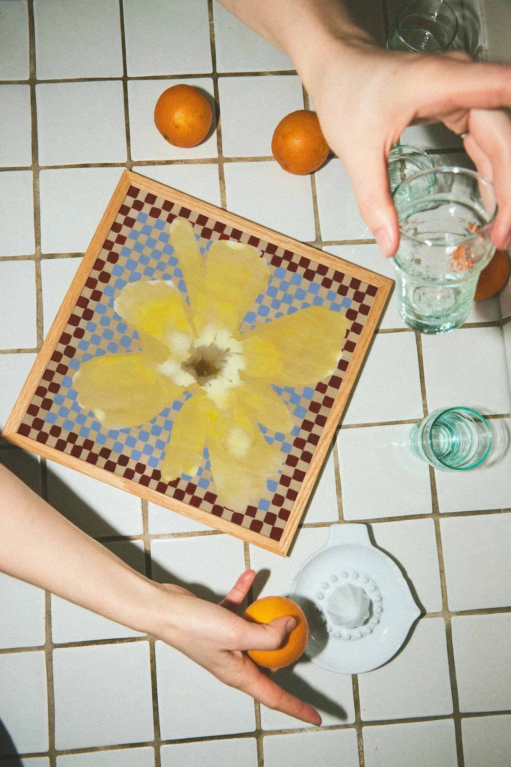 Poster Flower with Checks 03 50x50, by L. Greenberg, Paper Collective - 389473