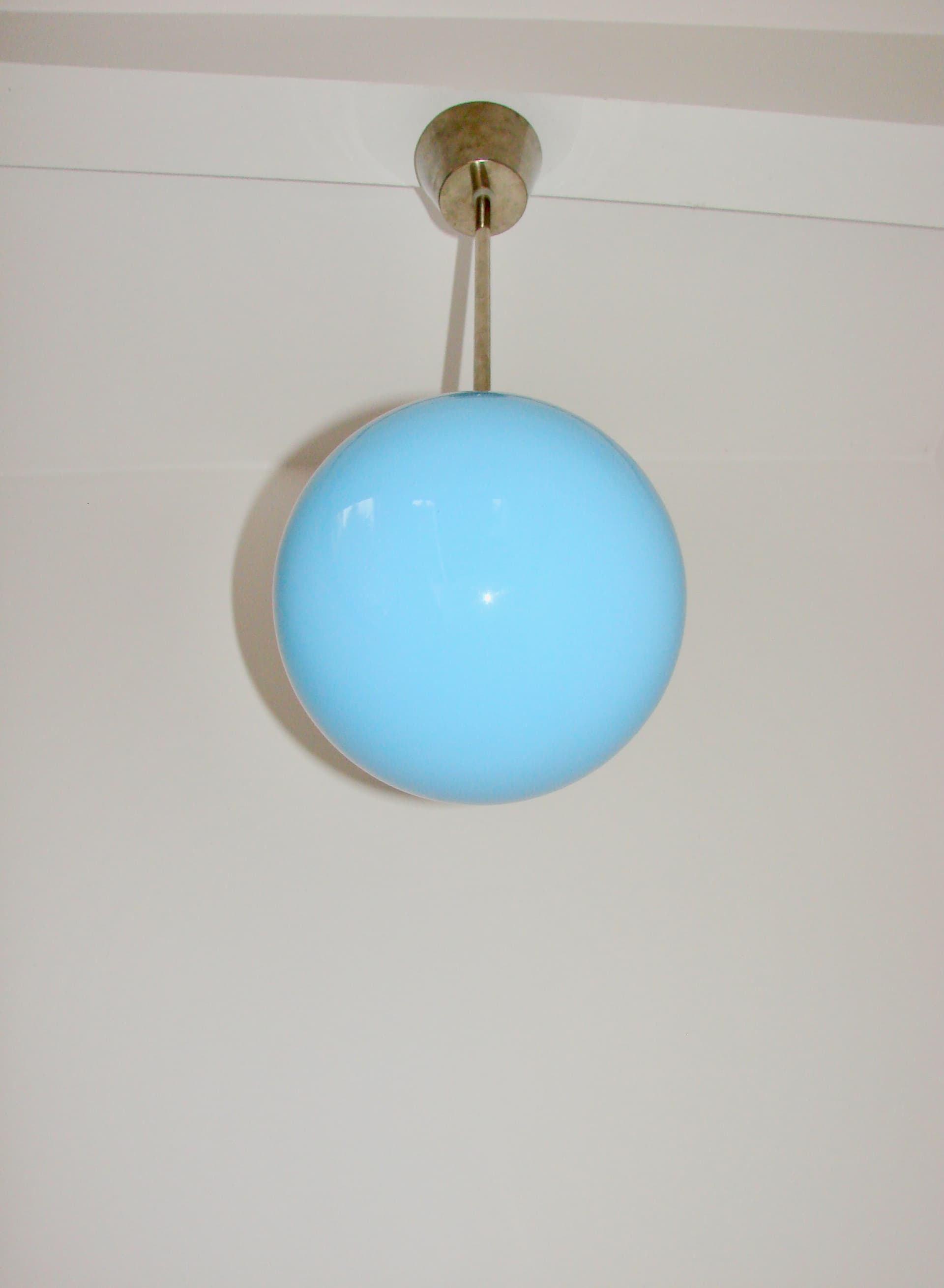 Pendant lamp, blue glass, nickel-plated brass, 1940s - 389528