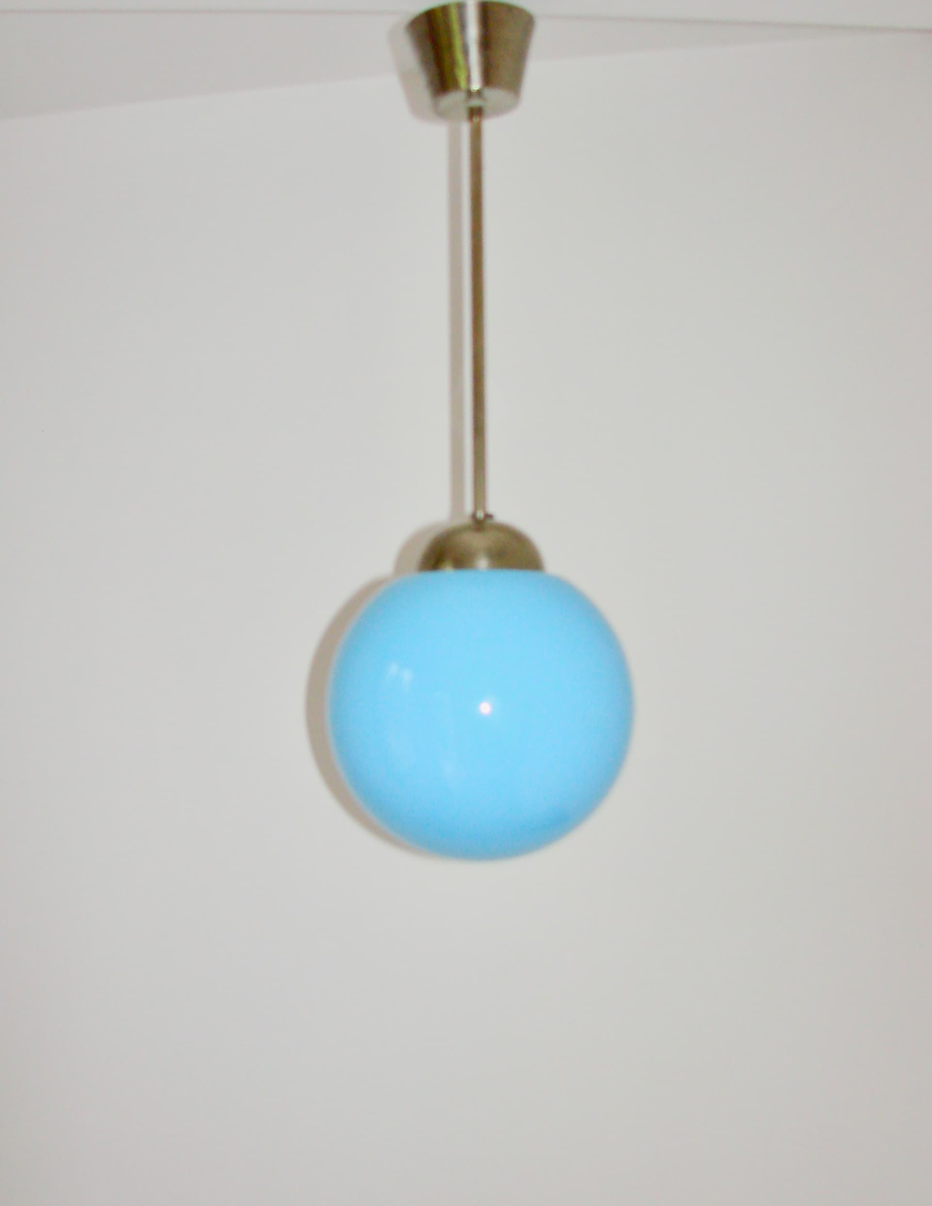 Pendant lamp, blue glass, nickel-plated brass, 1940s - 389527