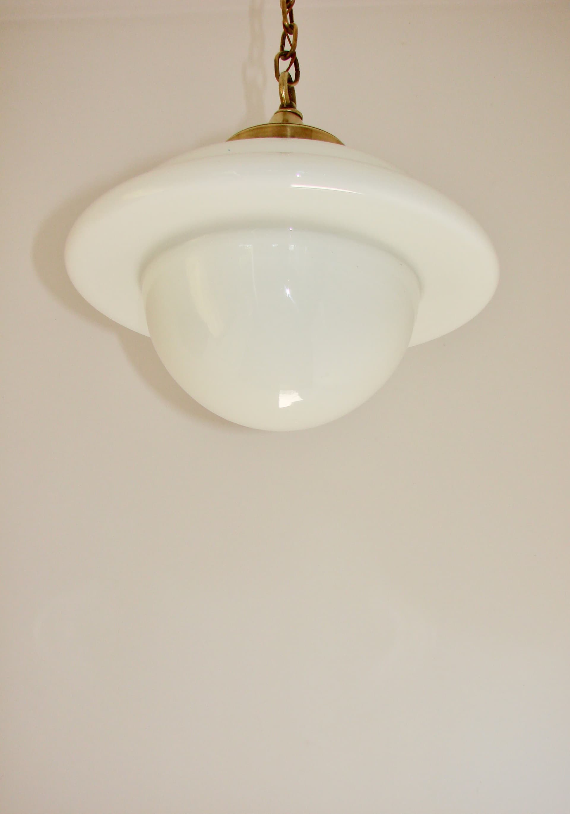 Pendant Lamp Modern Mid-Century, milky white glass, golden brass, 1940s. - 389569