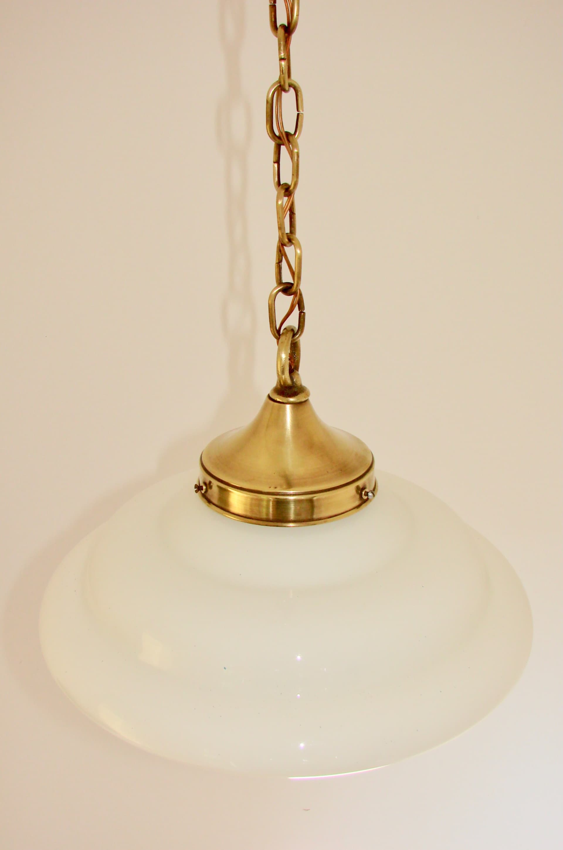 Pendant Lamp Modern Mid-Century, milky white glass, golden brass, 1940s. - 389575