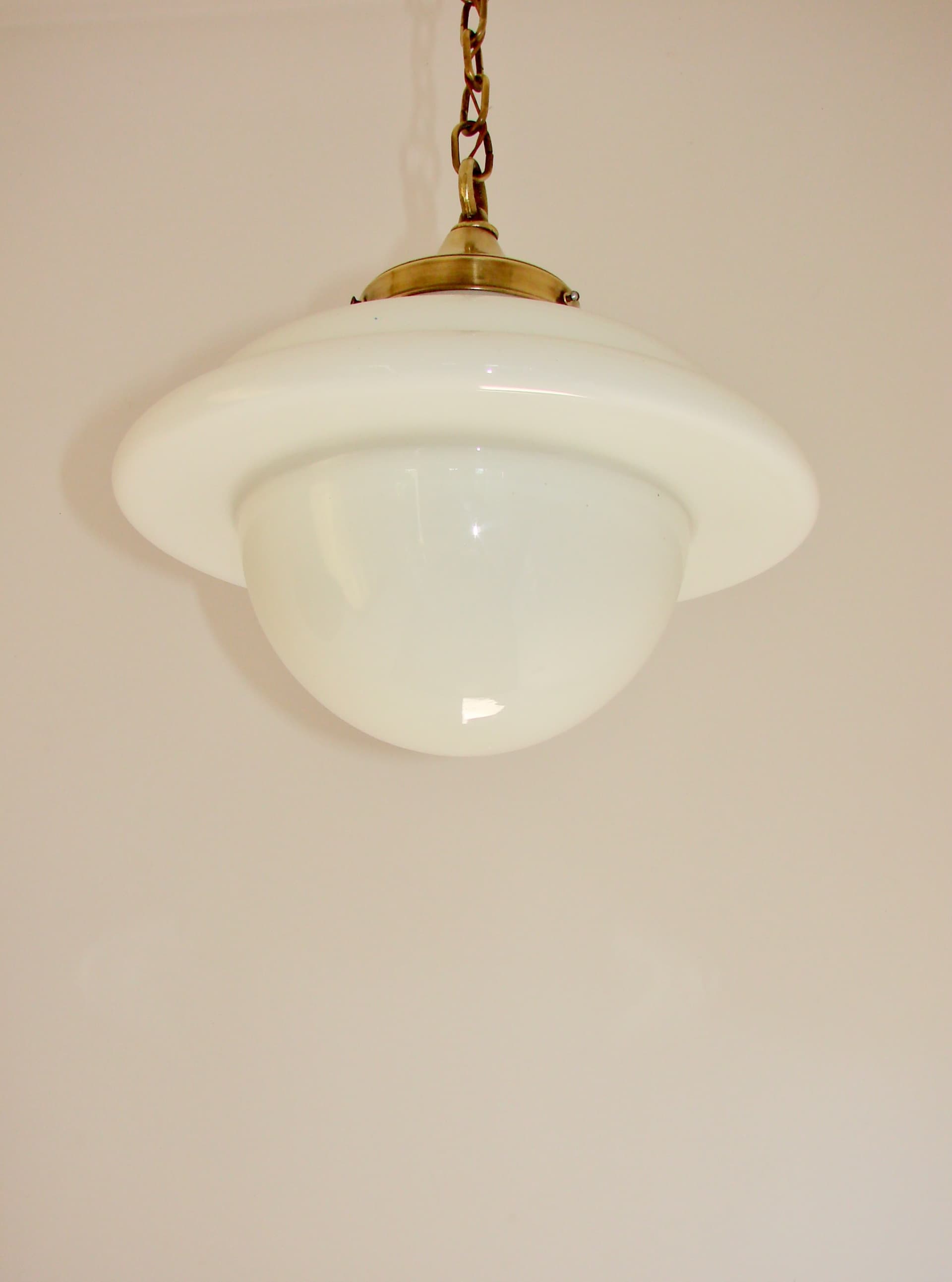 Pendant Lamp Modern Mid-Century, milky white glass, golden brass, 1940s. - 389574