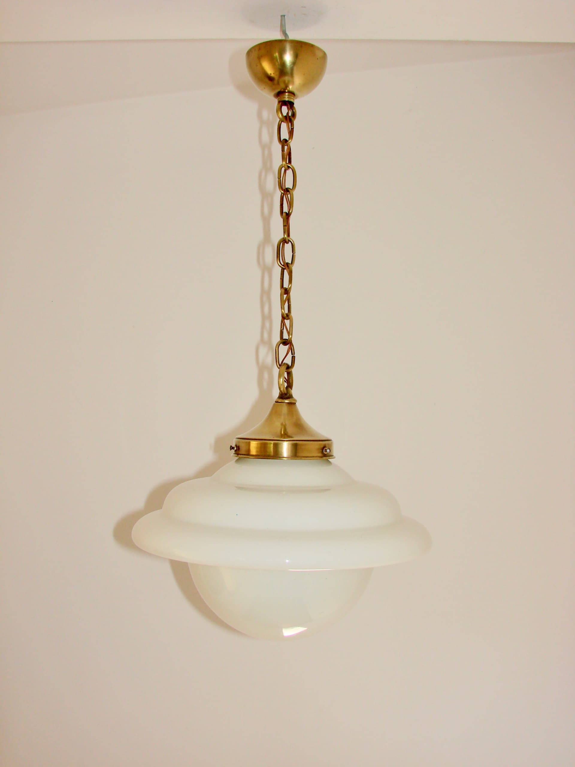 Pendant Lamp Modern Mid-Century, milky white glass, golden brass, 1940s. - 389571