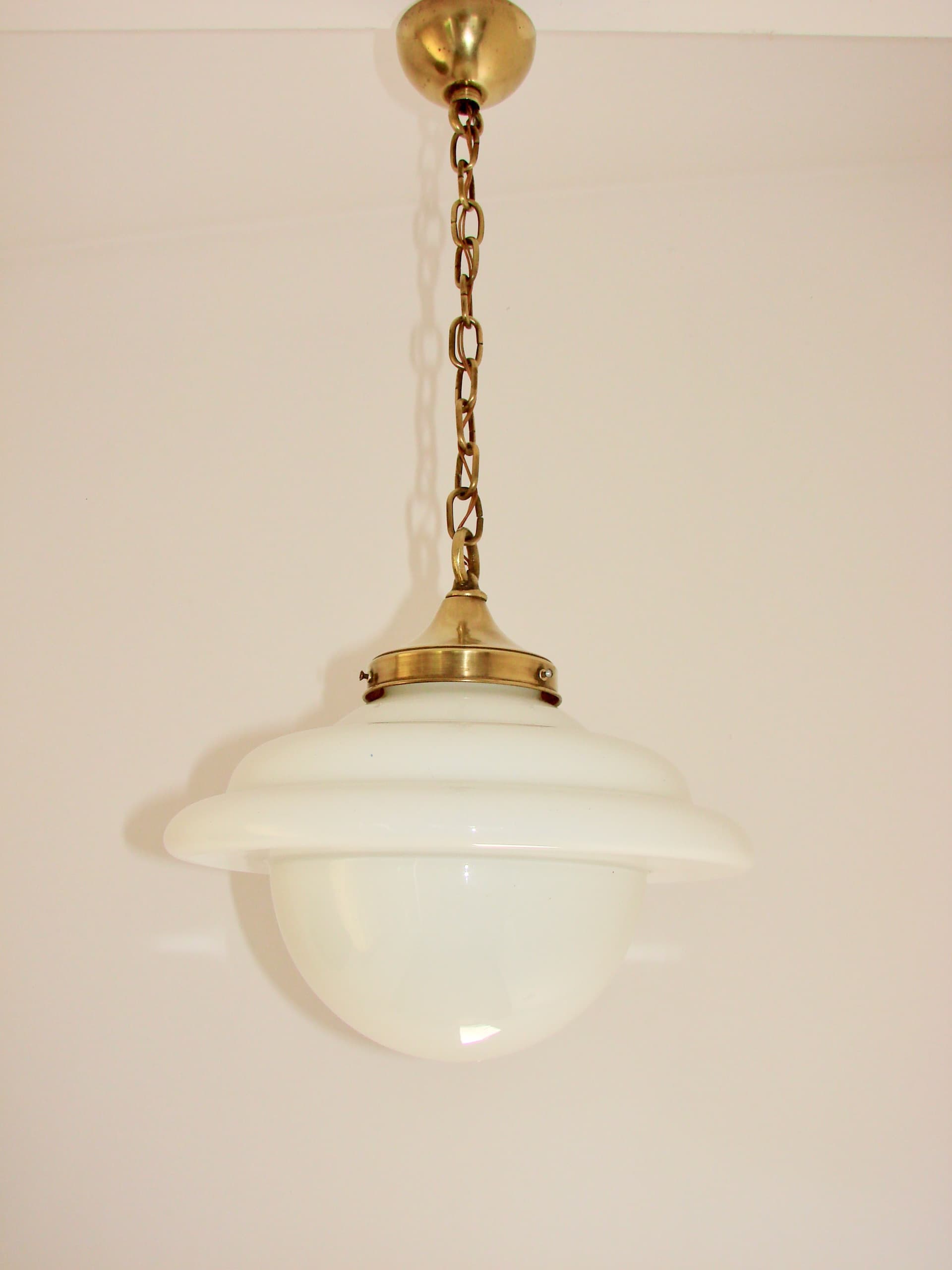 Pendant Lamp Modern Mid-Century, milky white glass, golden brass, 1940s. - 389570