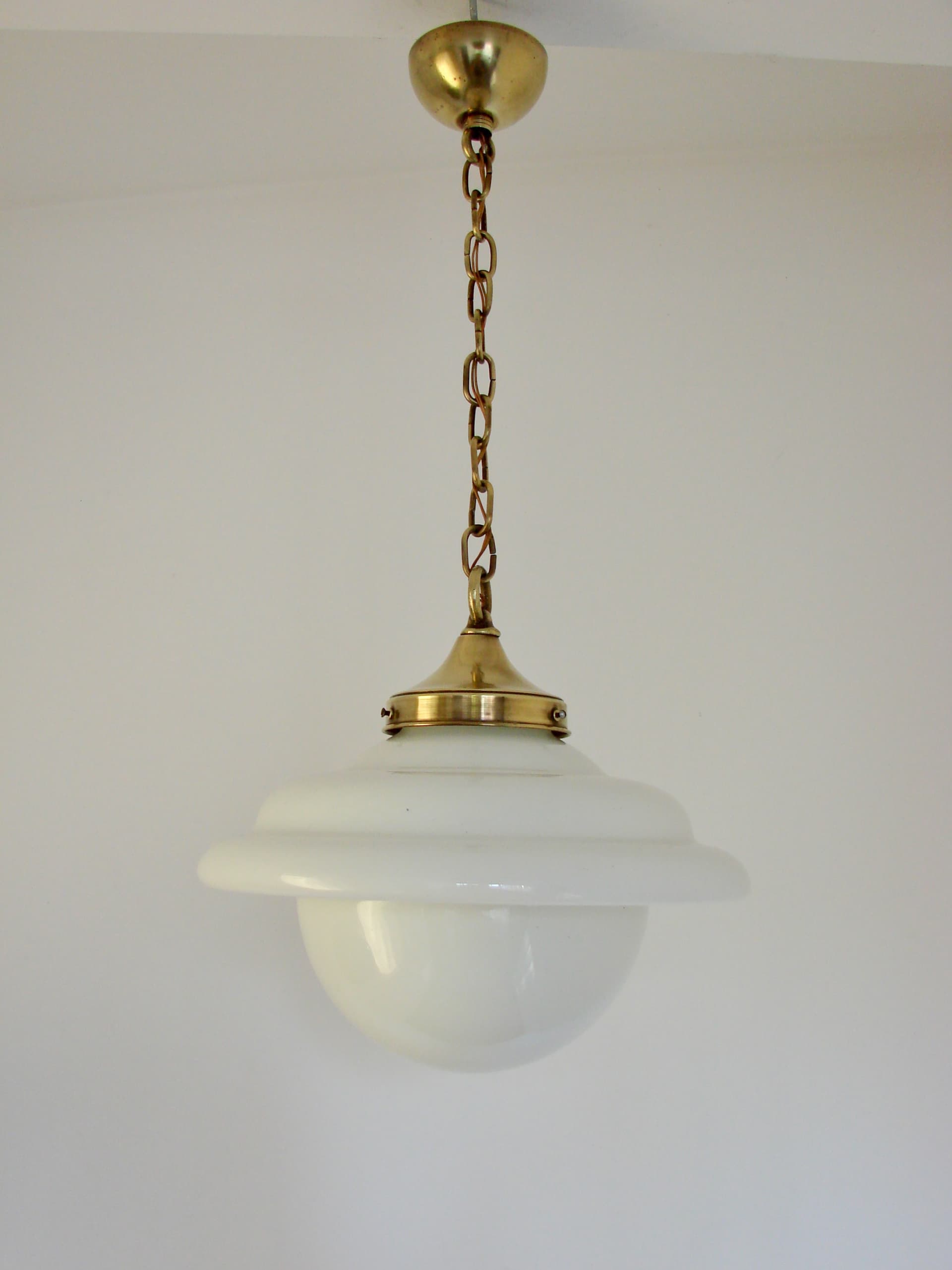 Pendant Lamp Modern Mid-Century, milky white glass, golden brass, 1940s. - 389573