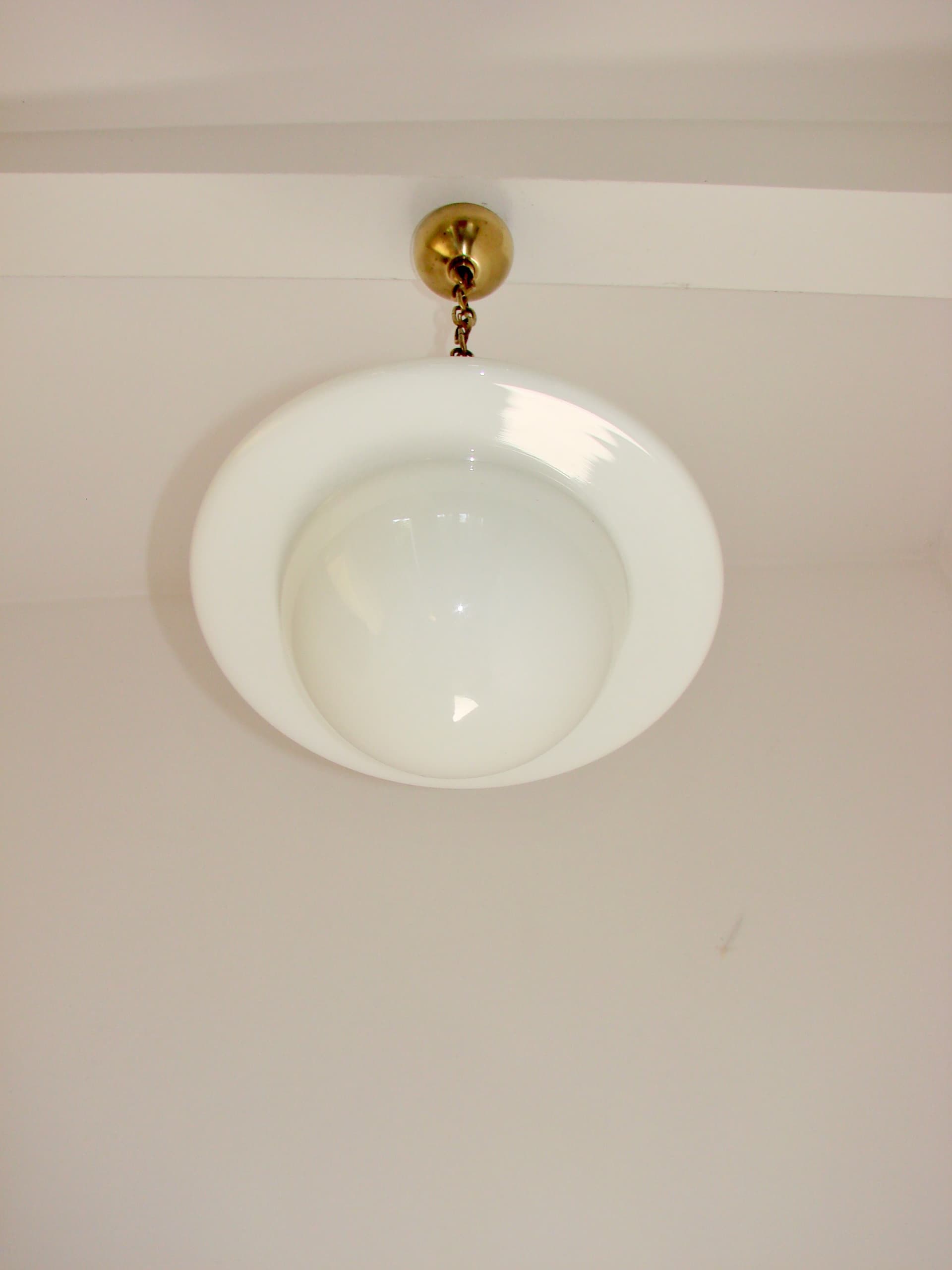 Pendant Lamp Modern Mid-Century, milky white glass, golden brass, 1940s. - 389577
