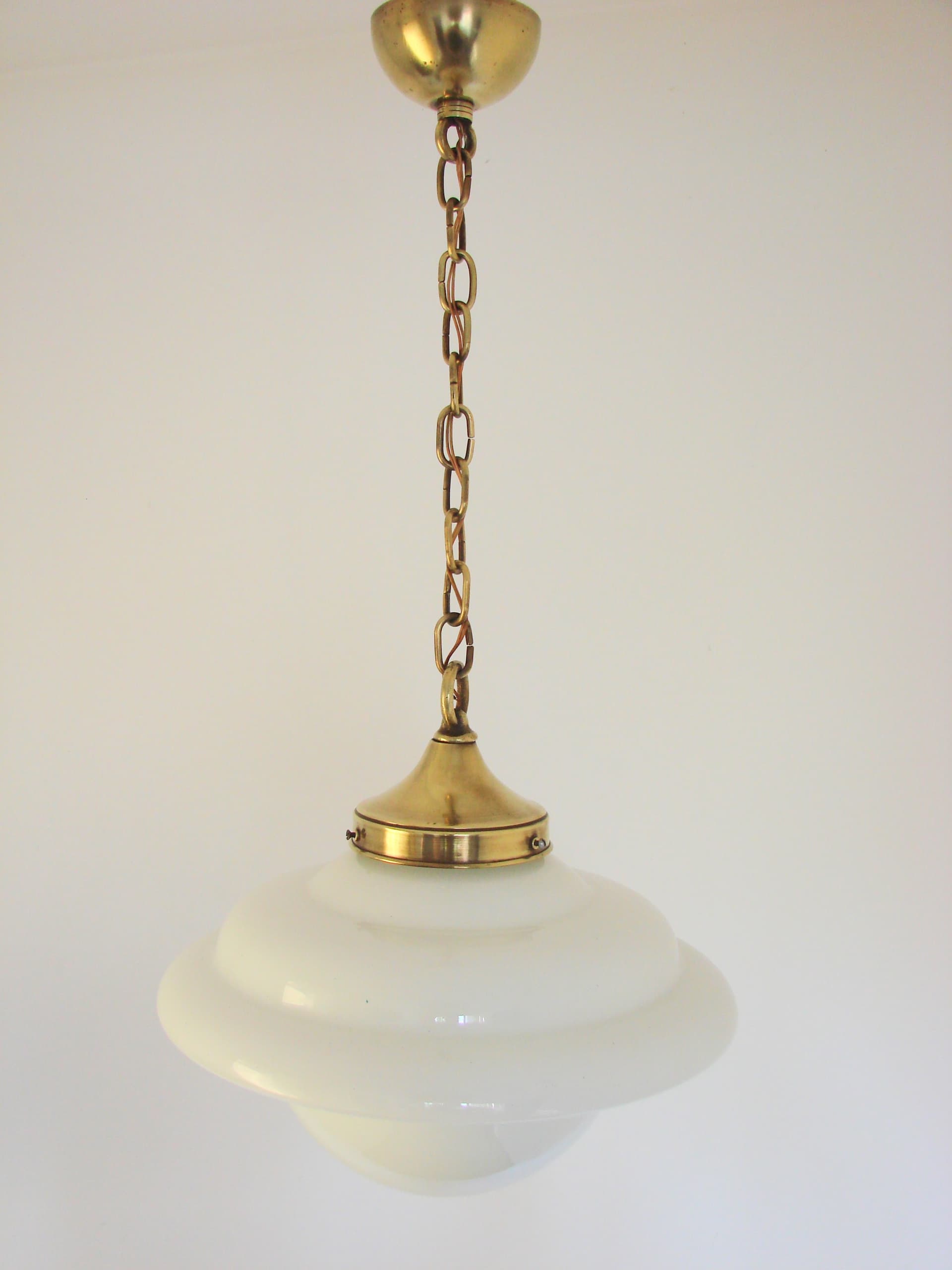 Pendant Lamp Modern Mid-Century, milky white glass, golden brass, 1940s. - 389572