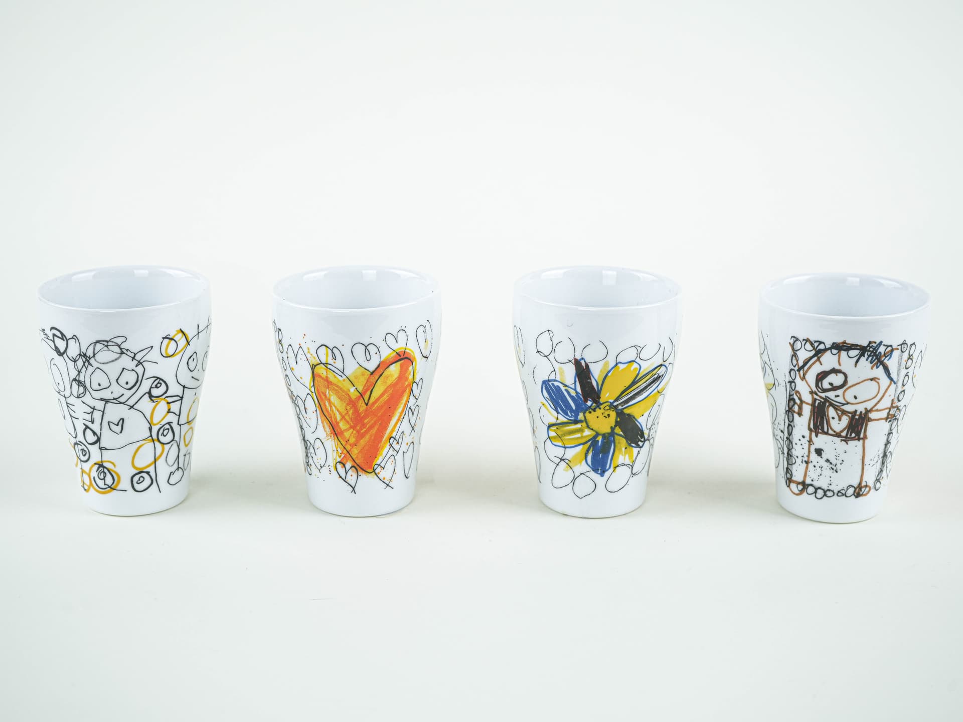 Set of cups, white glazed ceramic, by P. Pava, Aida, Denmark, 1990s. - 389591