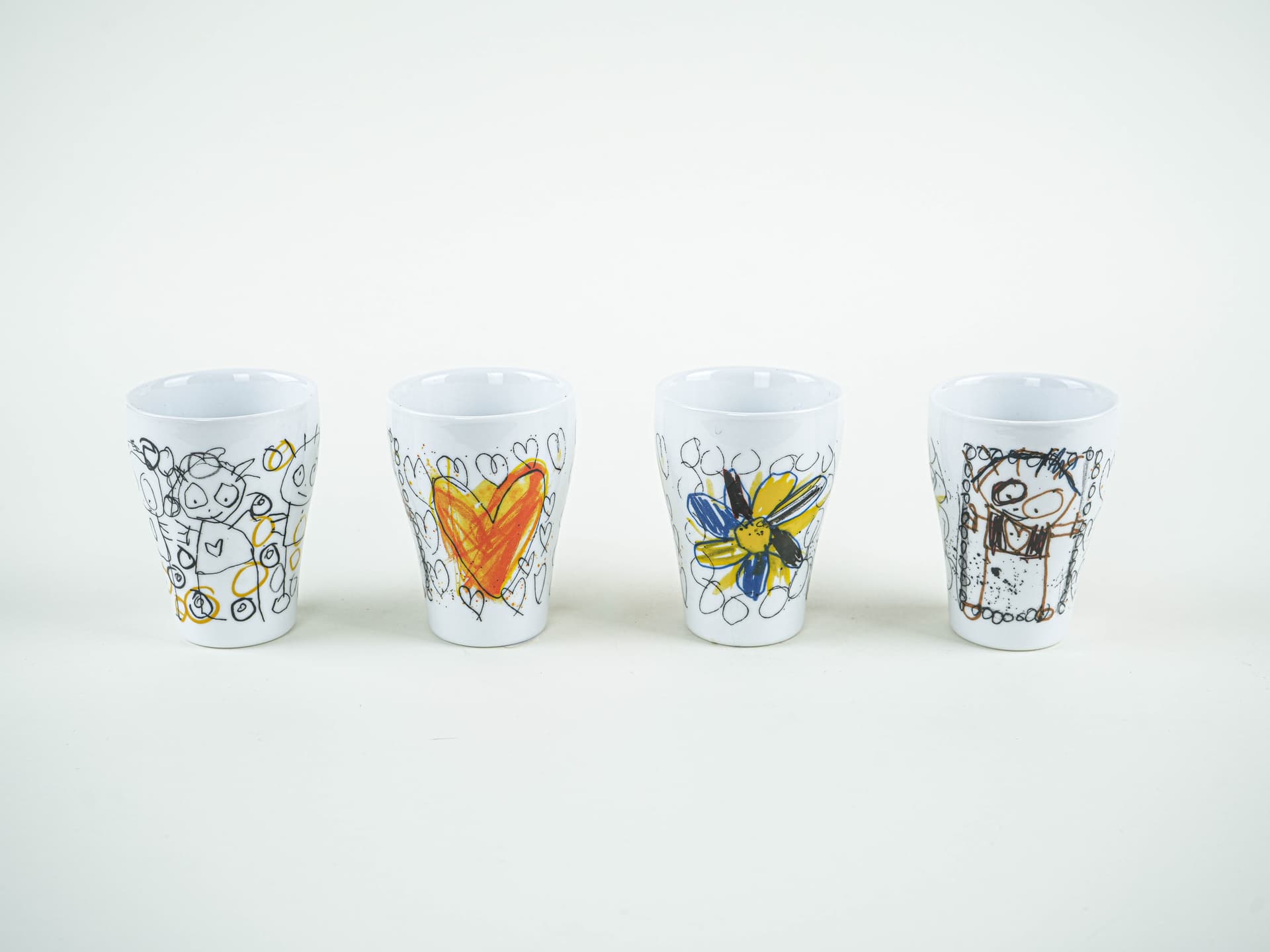 Set of cups, white glazed ceramic, by P. Pava, Aida, Denmark, 1990s. - 389592