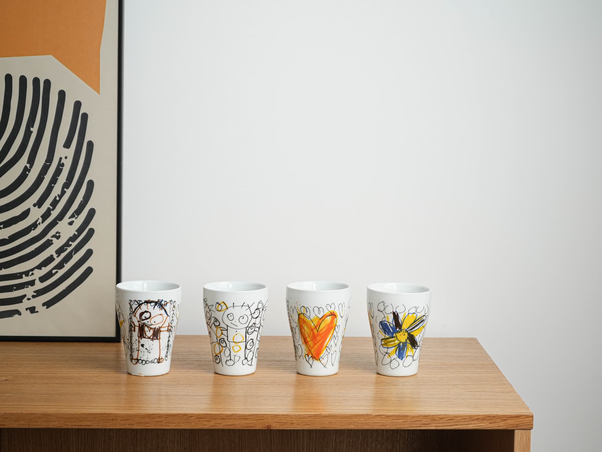 Set of cups, white glazed ceramic, by P. Pava, Aida, Denmark, 1990s. - 389594