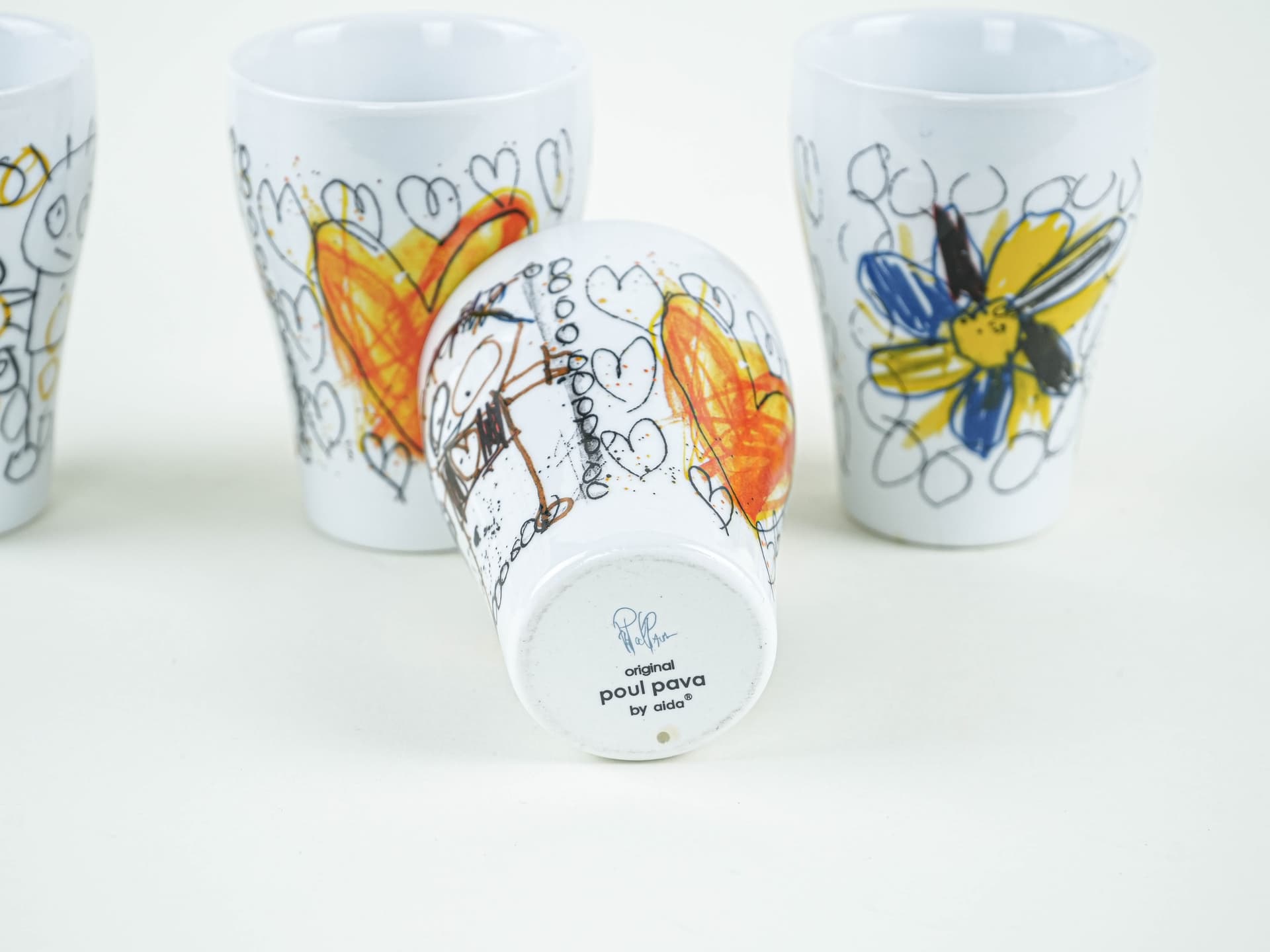 Set of cups, white glazed ceramic, by P. Pava, Aida, Denmark, 1990s. - 389590
