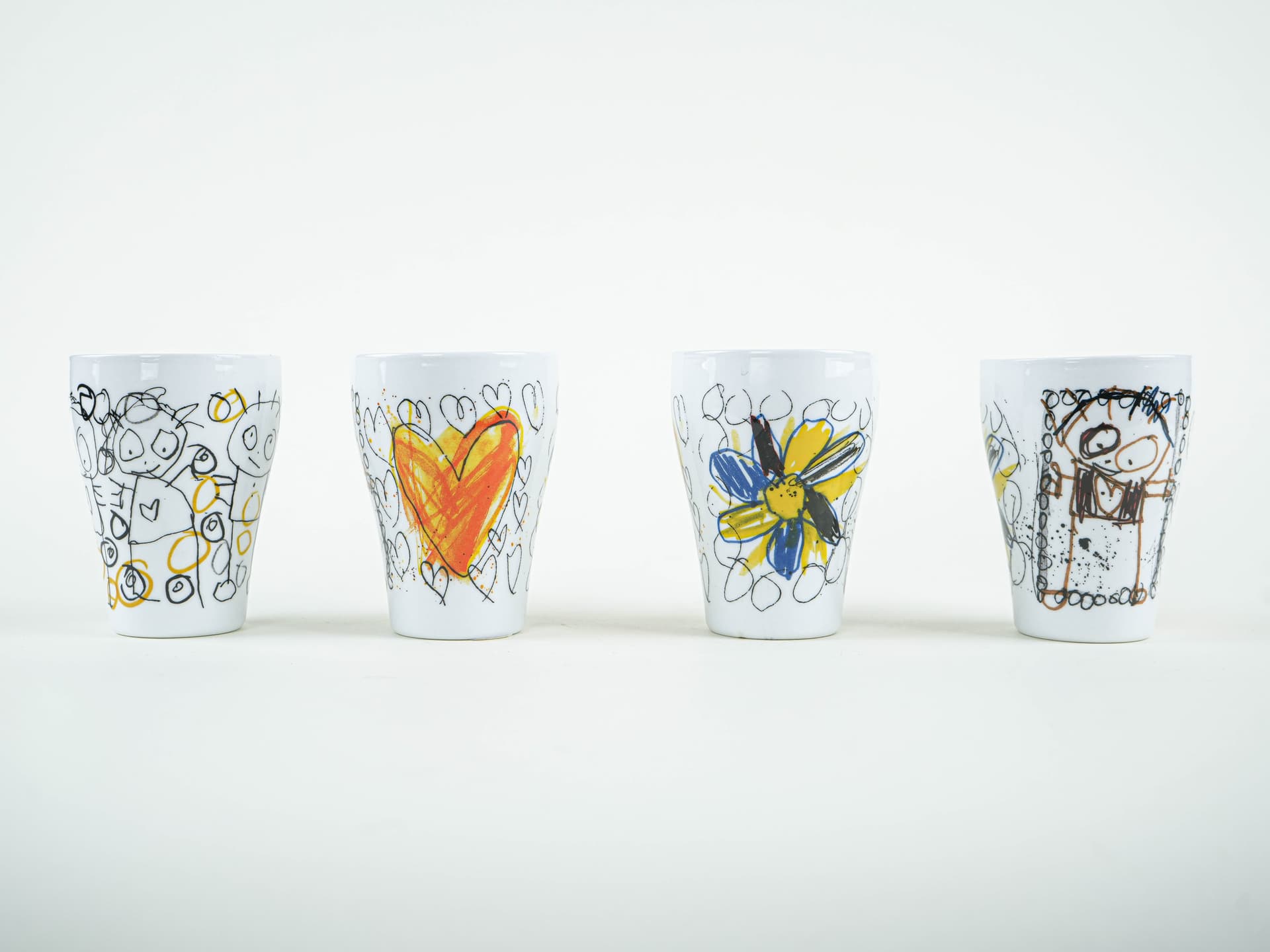 Set of cups, white glazed ceramic, by P. Pava, Aida, Denmark, 1990s. - 389595