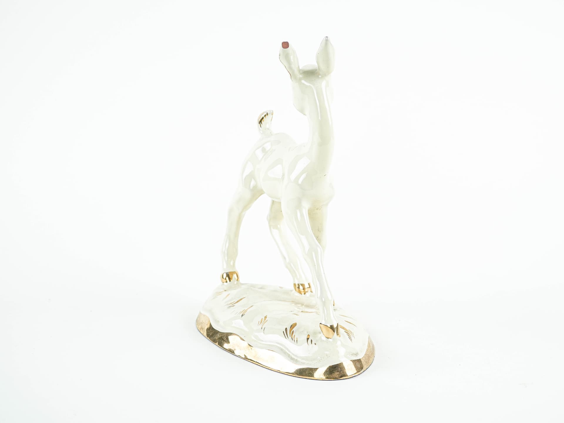 Figurka sarny, porcelana biała, złocona, Dania, lata 70. - 389664