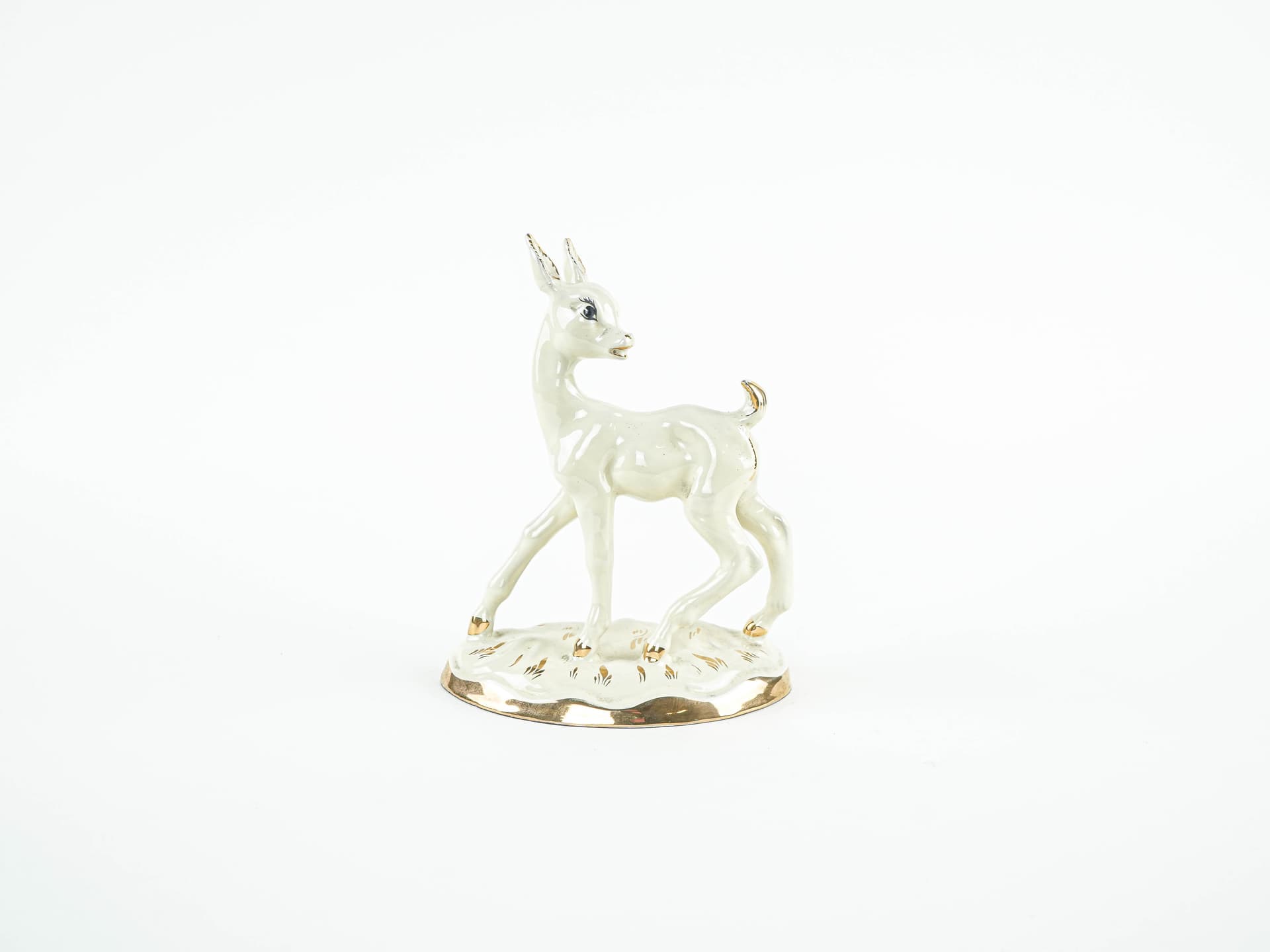 Figurka sarny, porcelana biała, złocona, Dania, lata 70. - 389661