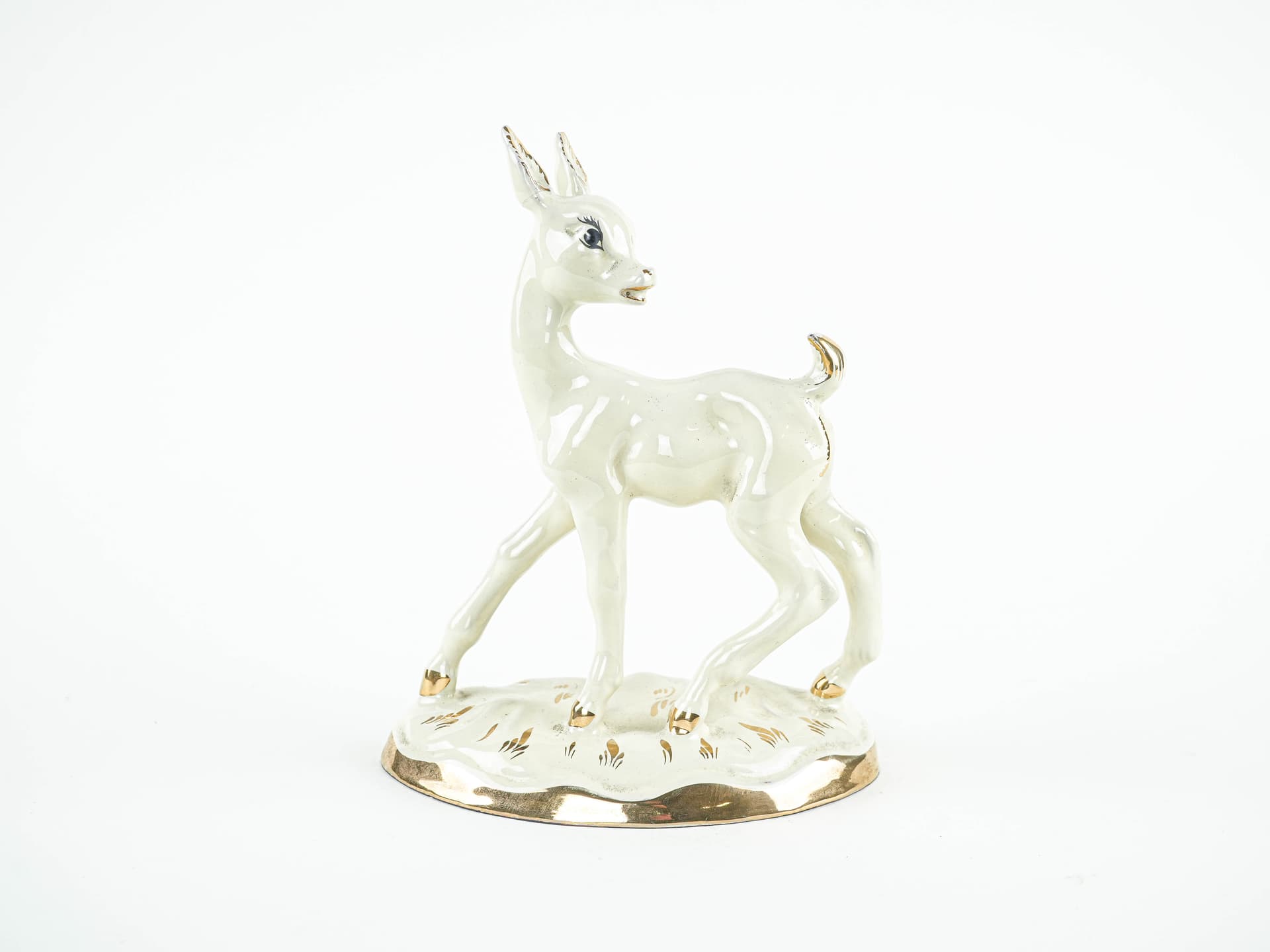 Figurka sarny, porcelana biała, złocona, Dania, lata 70. - 389662