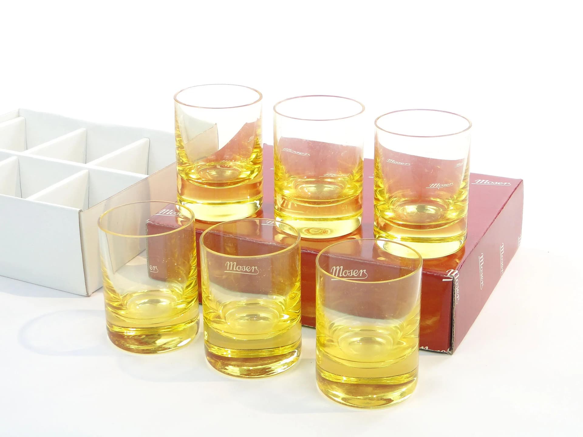 Komplet szklanek do whisky, kryształ żółty, proj. R. Eschler, Moser, Czechosłowacja, lata 60. - 389698