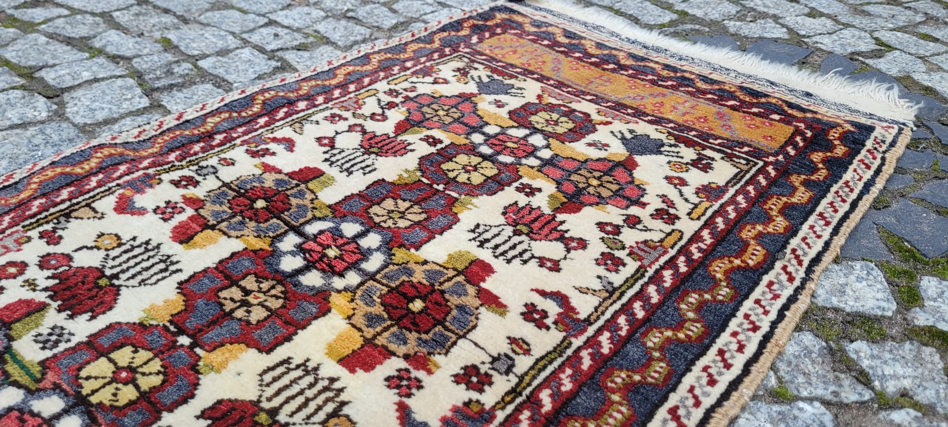 Dywan anatolijski 110x52 cm, beżowy, wełna, Turcja, lata 70. - 389805