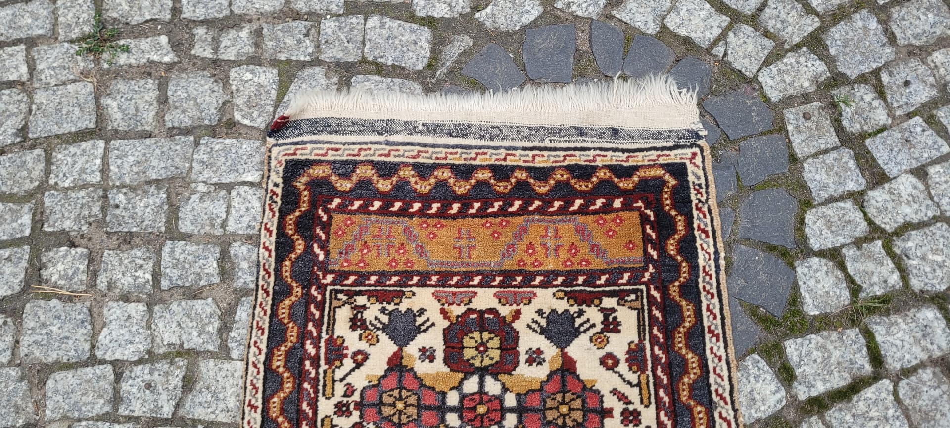 Dywan anatolijski 110x52 cm, beżowy, wełna, Turcja, lata 70. - 389814