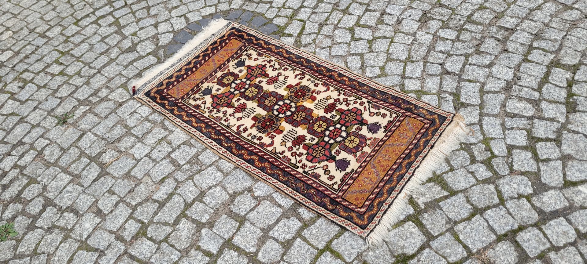 Dywan anatolijski 110x52 cm, beżowy, wełna, Turcja, lata 70. - 389817