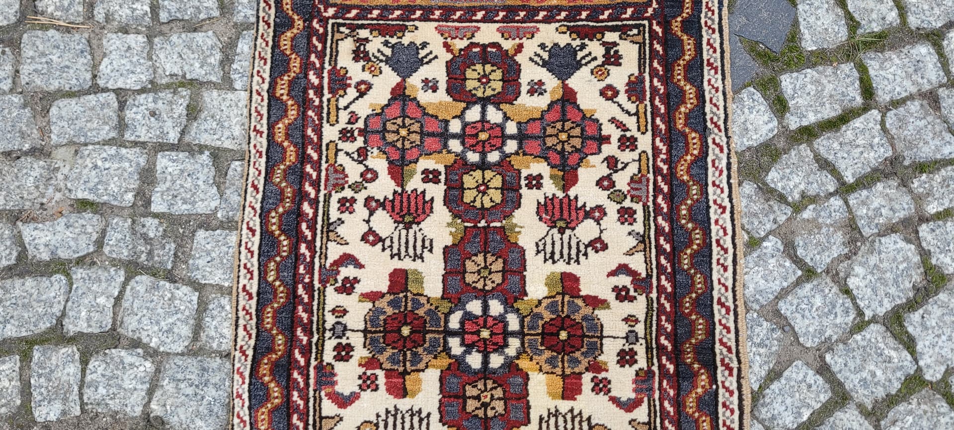 Dywan anatolijski 110x52 cm, beżowy, wełna, Turcja, lata 70. - 389812