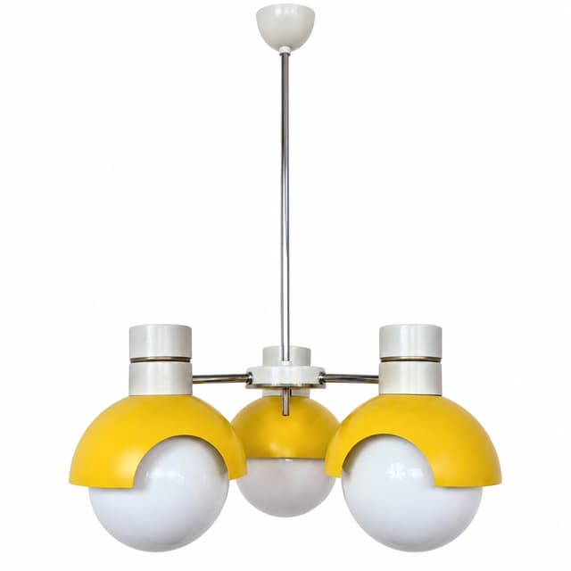 Chandelier TYP 81339, yellow metal, opaline glass, Napako, Czechoslovakia, 1960s. - DIMENSION