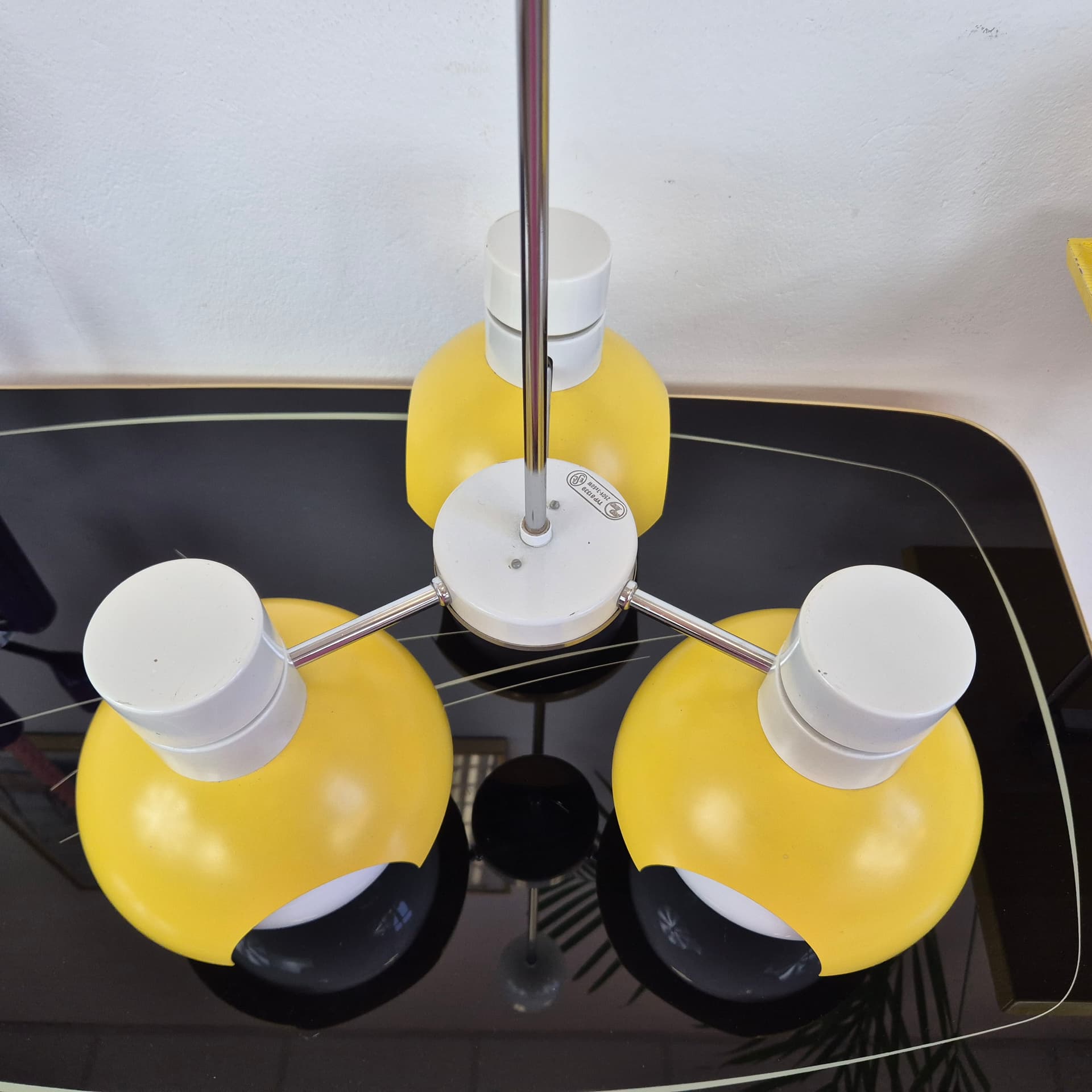 Chandelier TYP 81339, yellow metal, opaline glass, Napako, Czechoslovakia, 1960s. - 389853