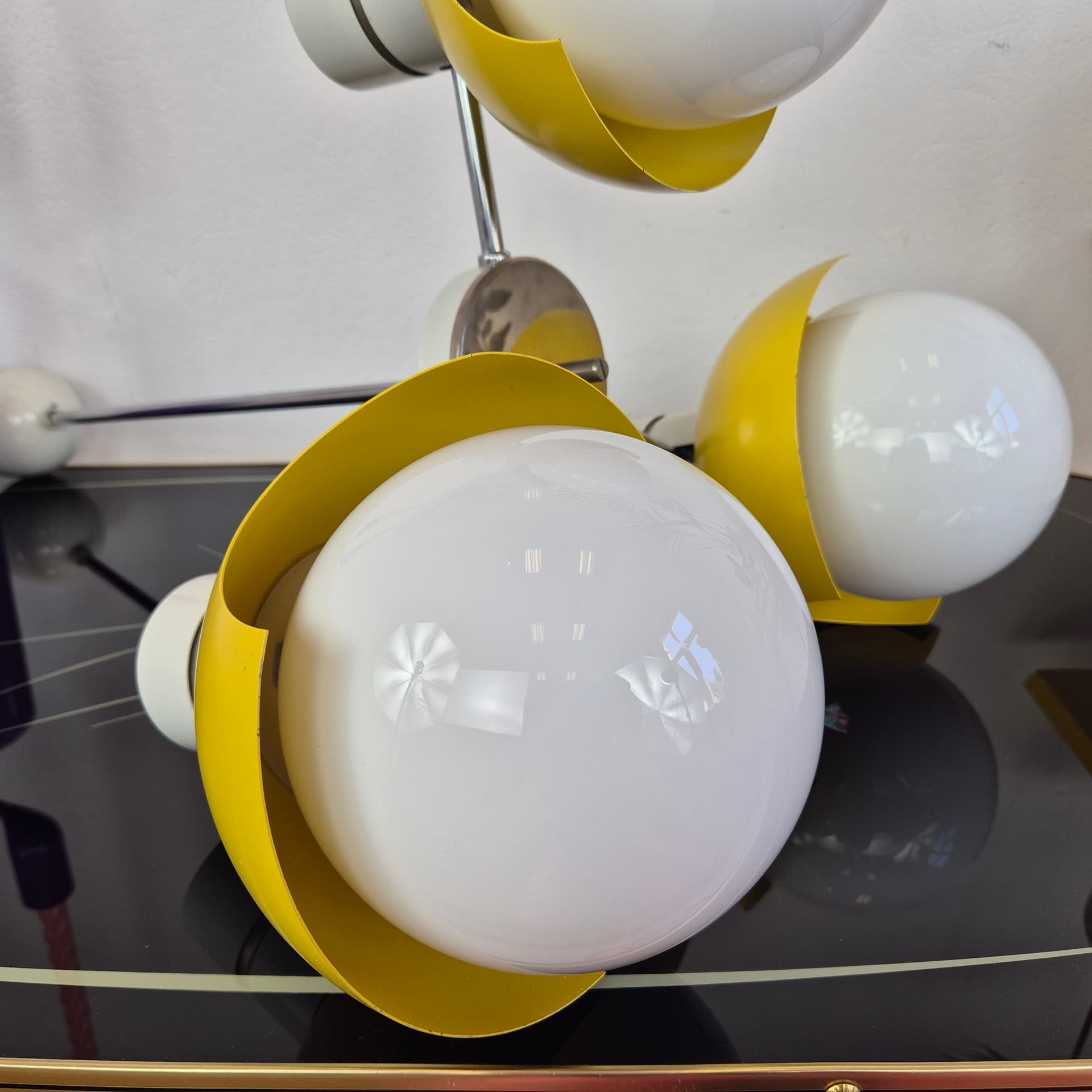 Chandelier TYP 81339, yellow metal, opaline glass, Napako, Czechoslovakia, 1960s. - 389852