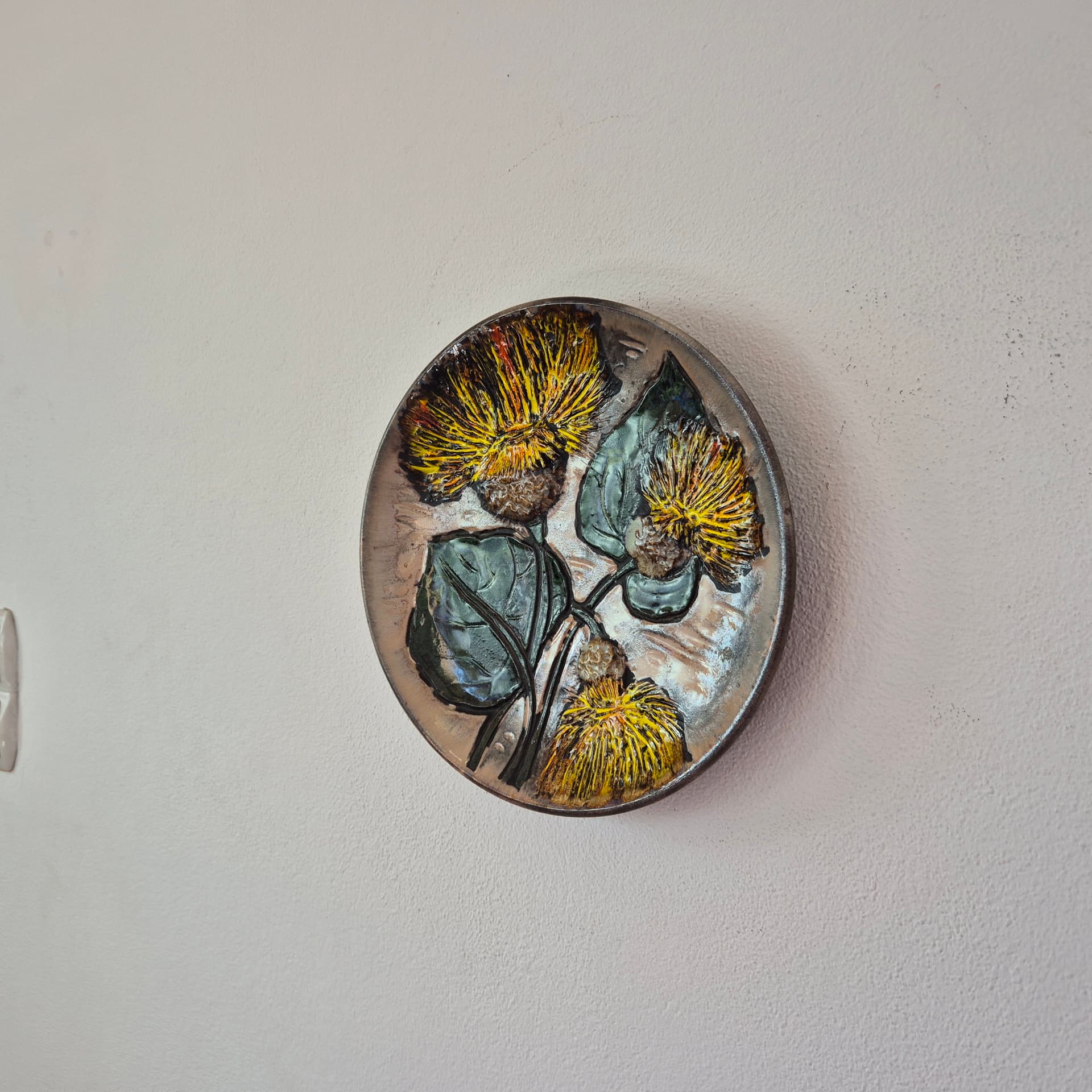 Wall decoration, beige yellow orange green ceramic, Ruscha, Germany, 1970s. - 389879