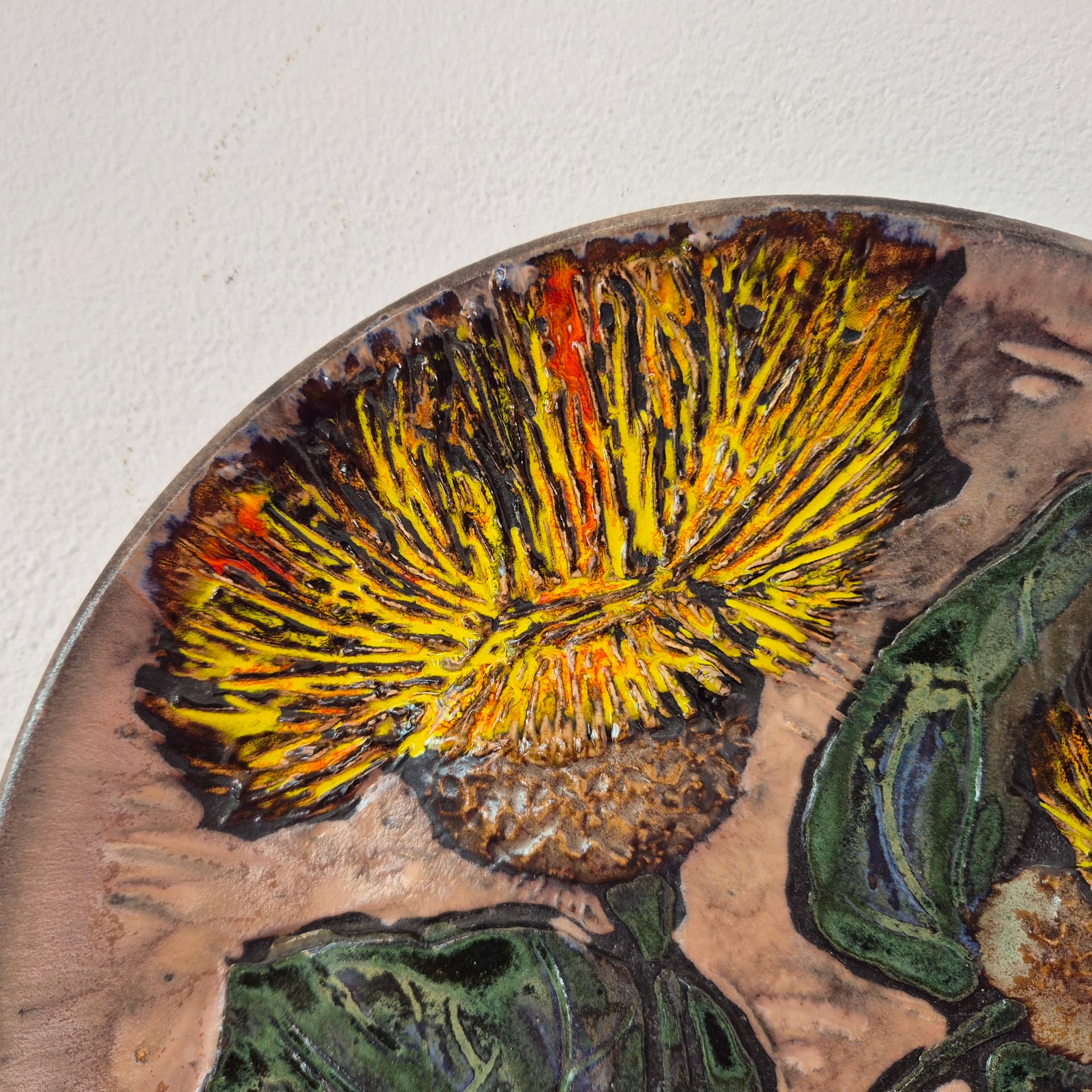 Wall decoration, beige yellow orange green ceramic, Ruscha, Germany, 1970s. - 389882