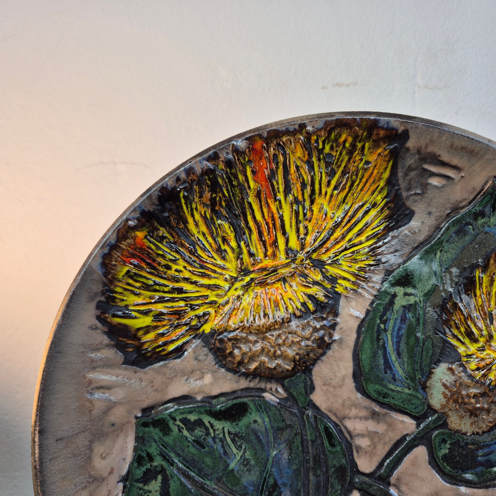 Wall decoration, beige yellow orange green ceramic, Ruscha, Germany, 1970s. - 389881