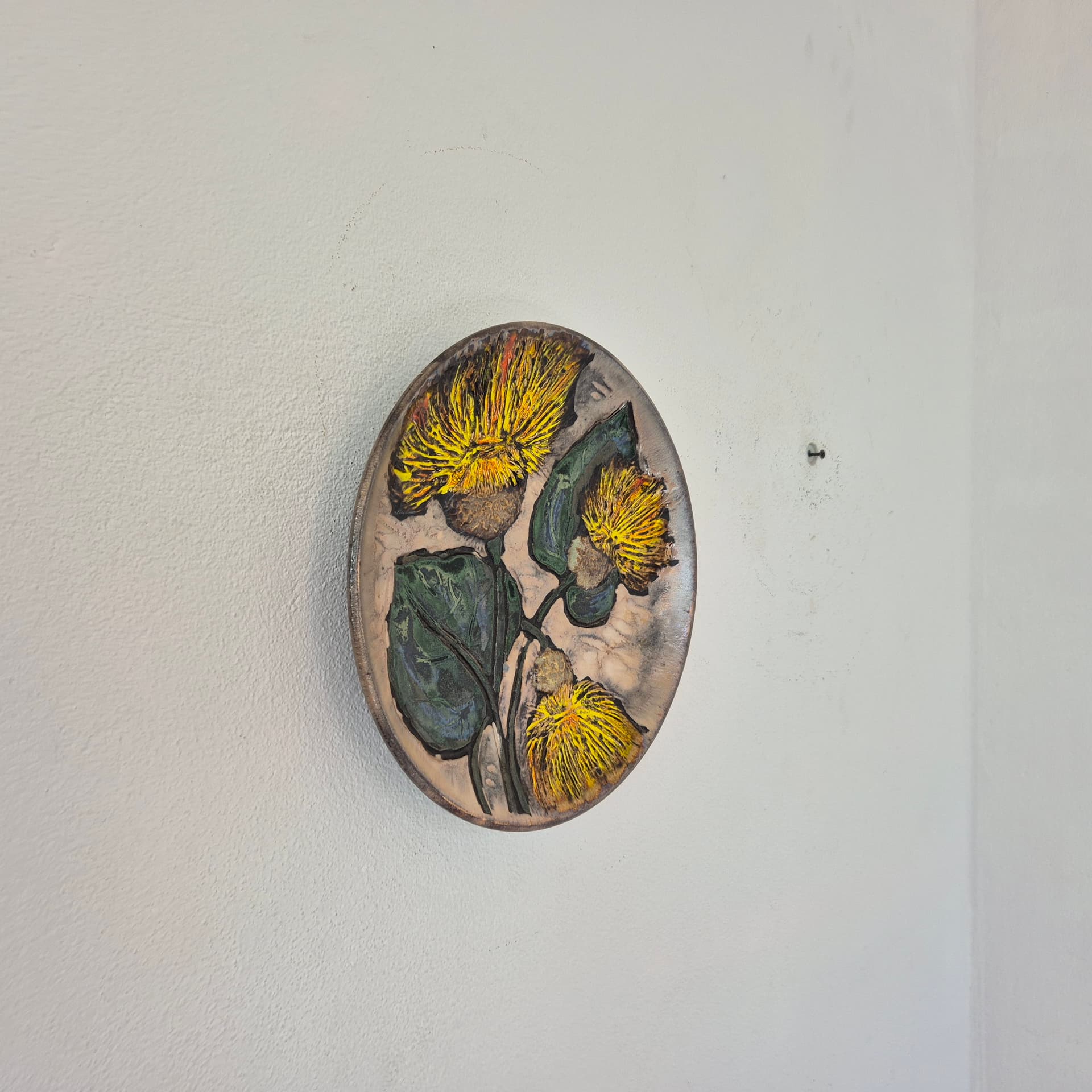 Wall decoration, beige yellow orange green ceramic, Ruscha, Germany, 1970s. - 389876
