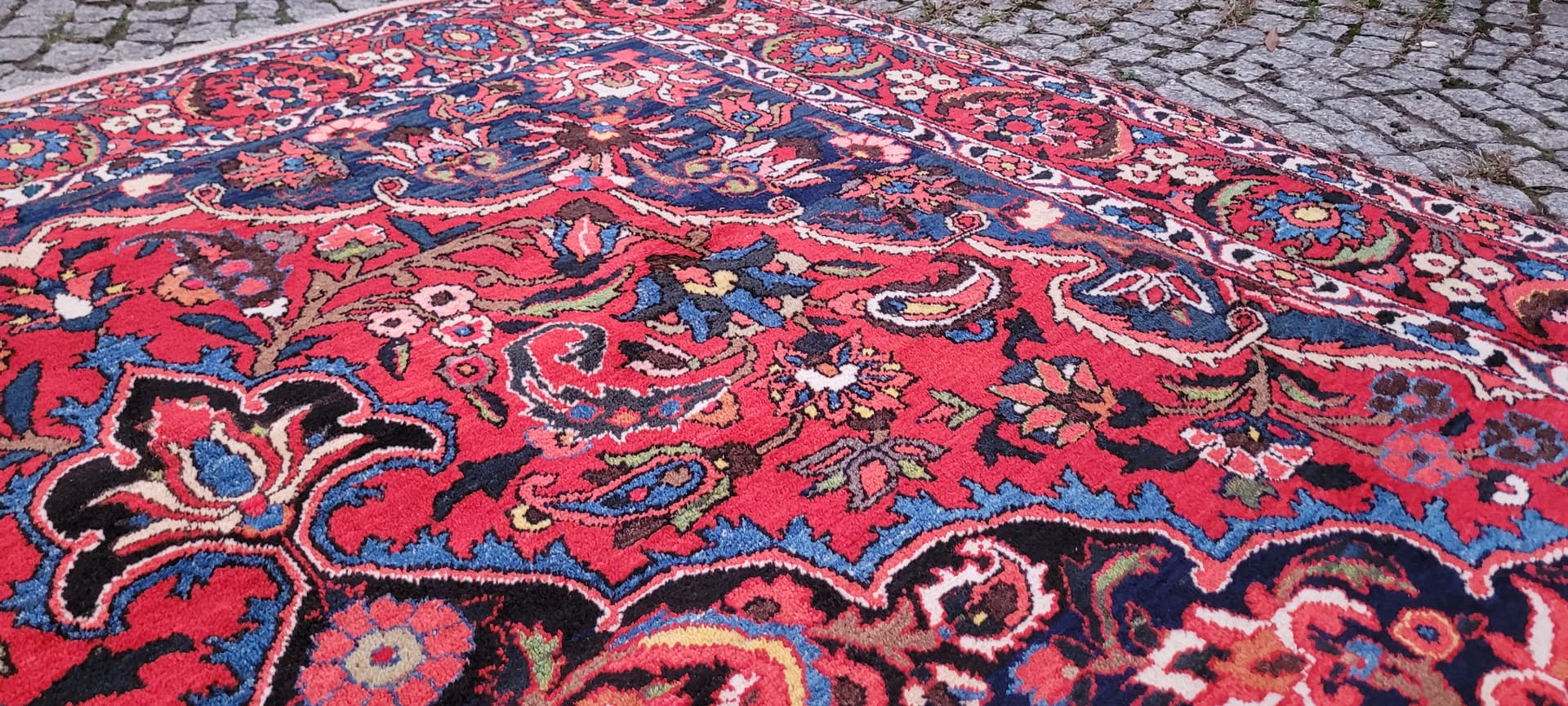 Persian rug Bakhtiari 215x315cm, red blue white green yellow, wool cotton, Iran, early 20th c. - 389889