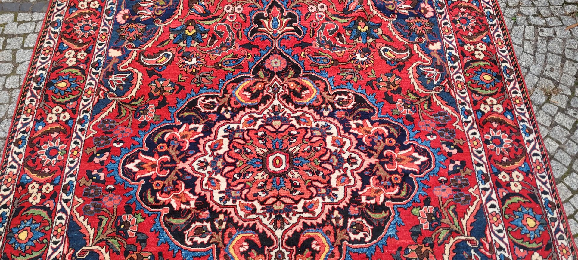 Persian rug Bakhtiari 215x315cm, red blue white green yellow, wool cotton, Iran, early 20th c. - 389898