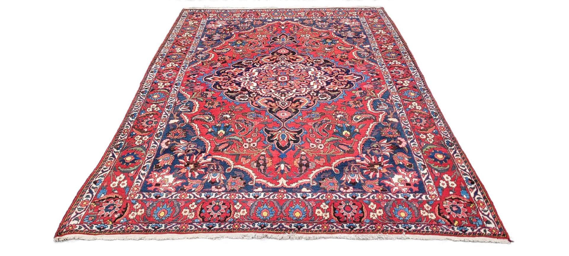 Persian rug Bakhtiari 215x315cm, red blue white green yellow, wool cotton, Iran, early 20th c.