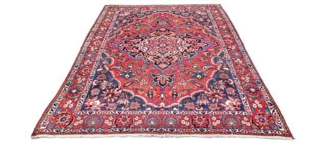 Persian rug Bakhtiari 215x315cm, red blue white green yellow, wool cotton, Iran, early 20th c. - DIMENSION